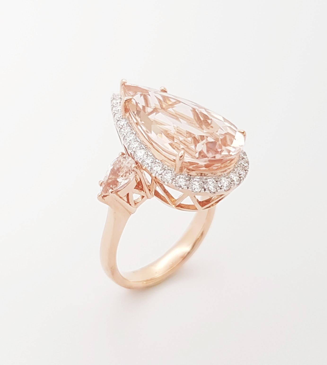 Morganite with Diamond Ring set in 18K Rose Gold Settings For Sale 4