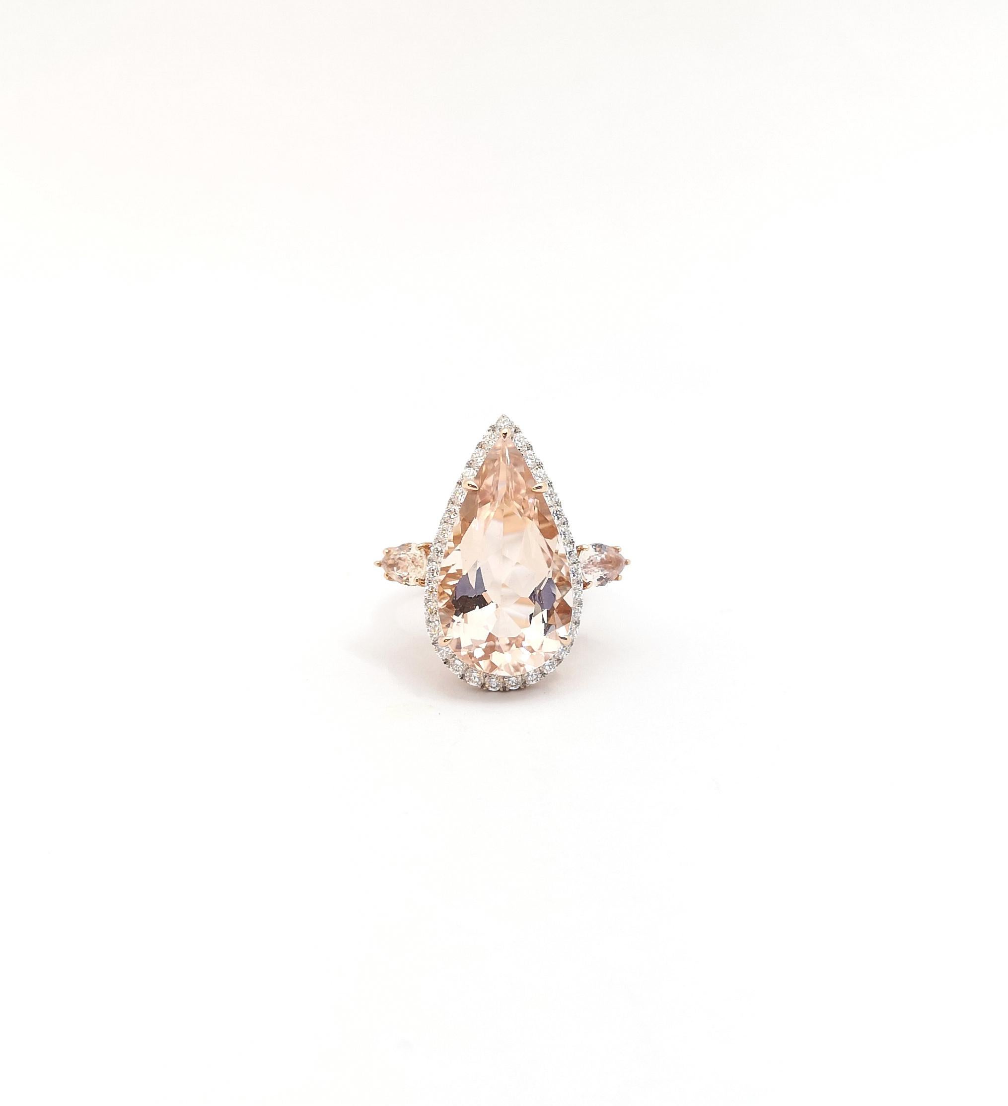 Morganite with Diamond Ring set in 18K Rose Gold Settings For Sale 5