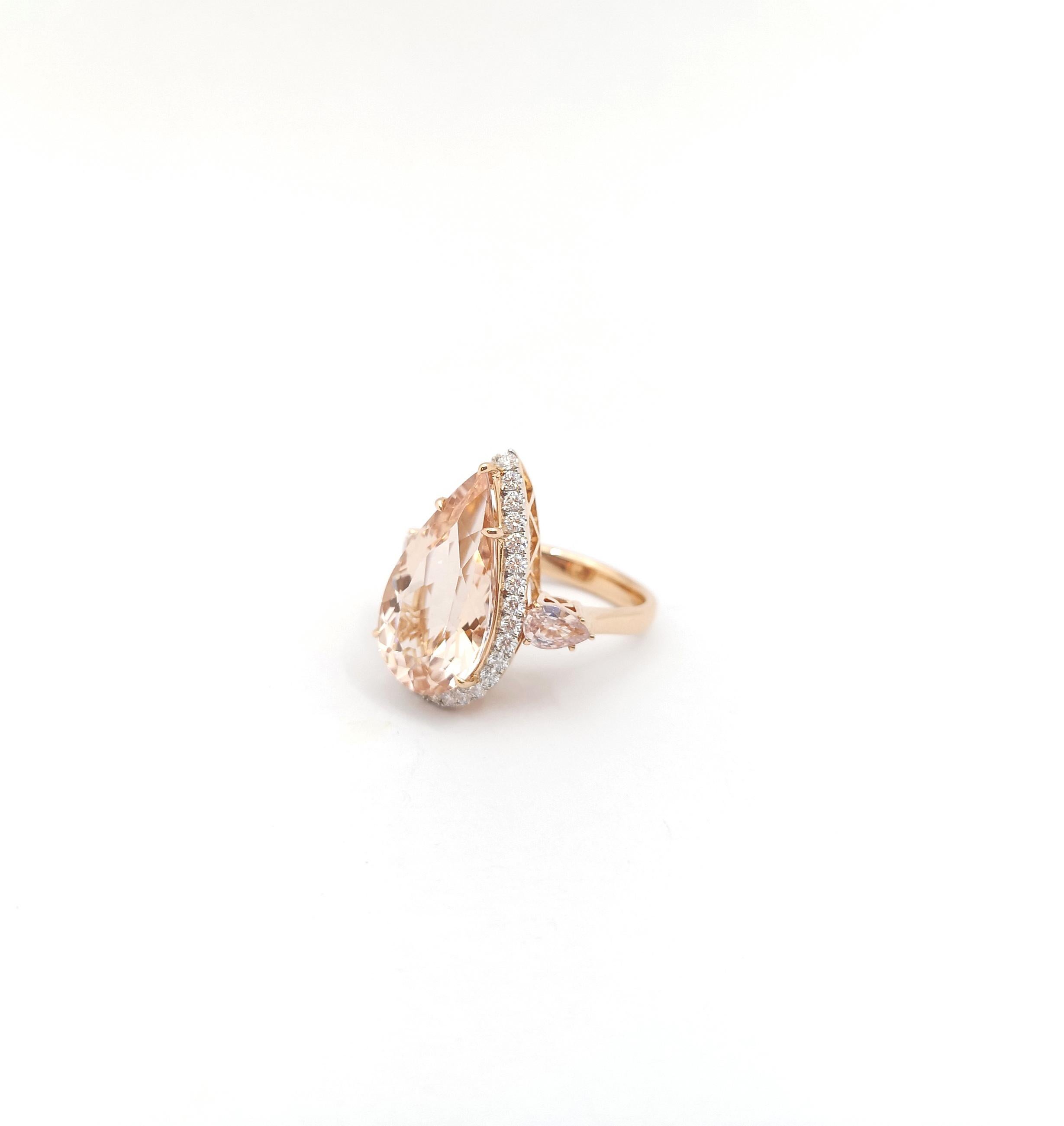 Morganite with Diamond Ring set in 18K Rose Gold Settings For Sale 6