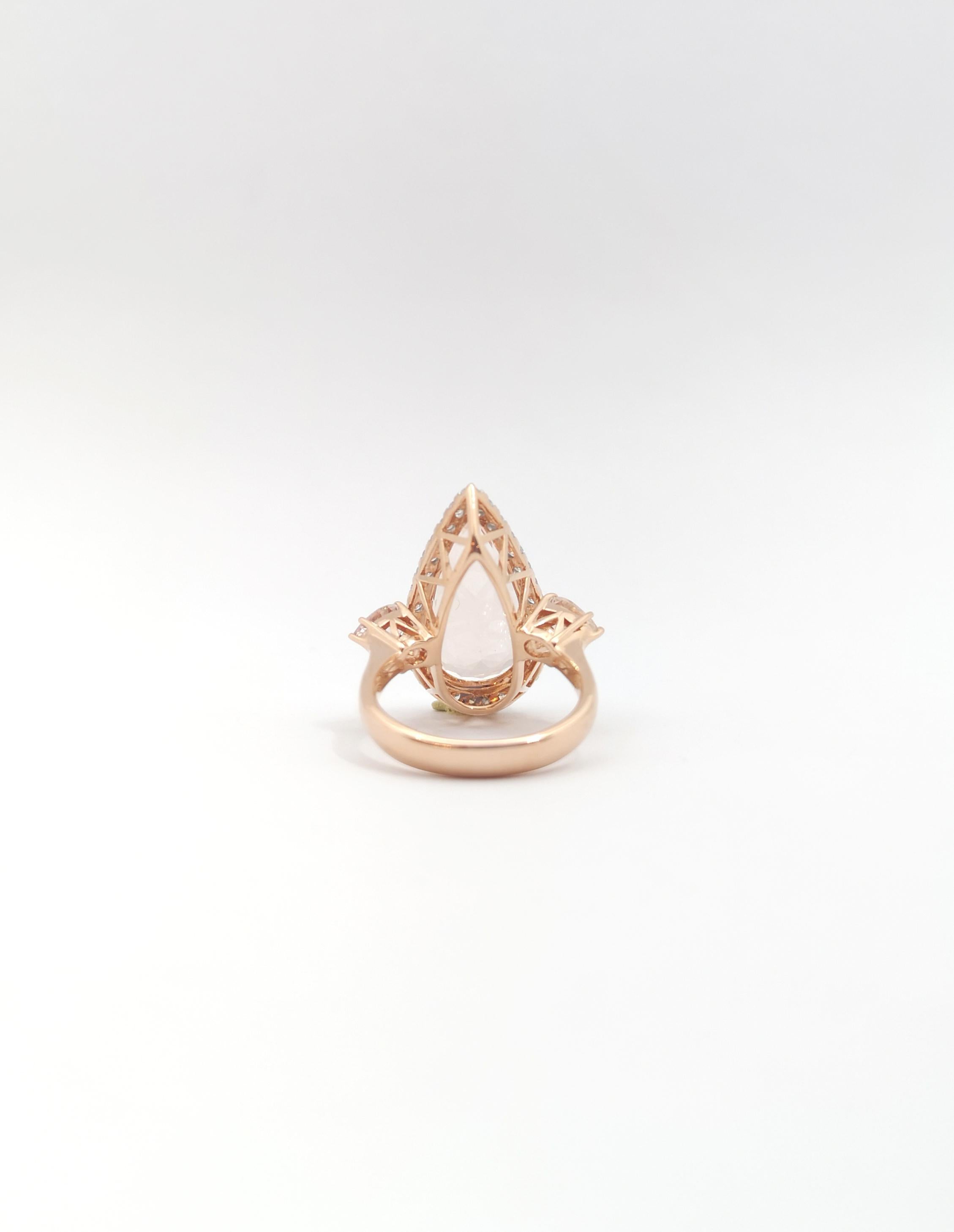 Morganite with Diamond Ring set in 18K Rose Gold Settings For Sale 7