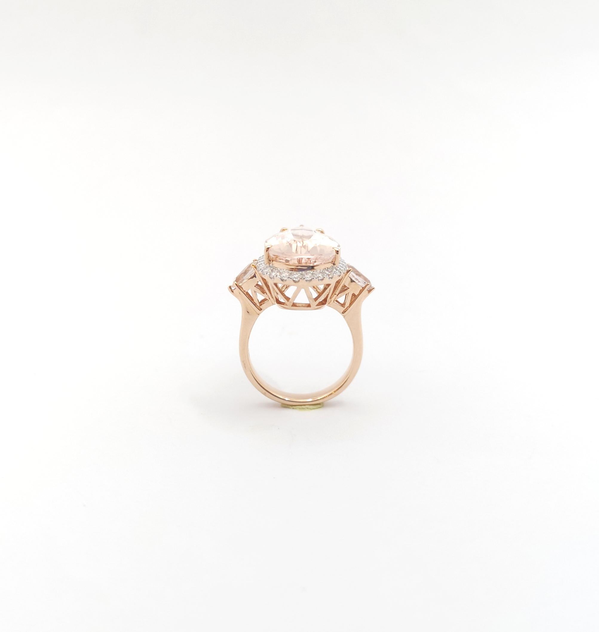 Morganite with Diamond Ring set in 18K Rose Gold Settings For Sale 8