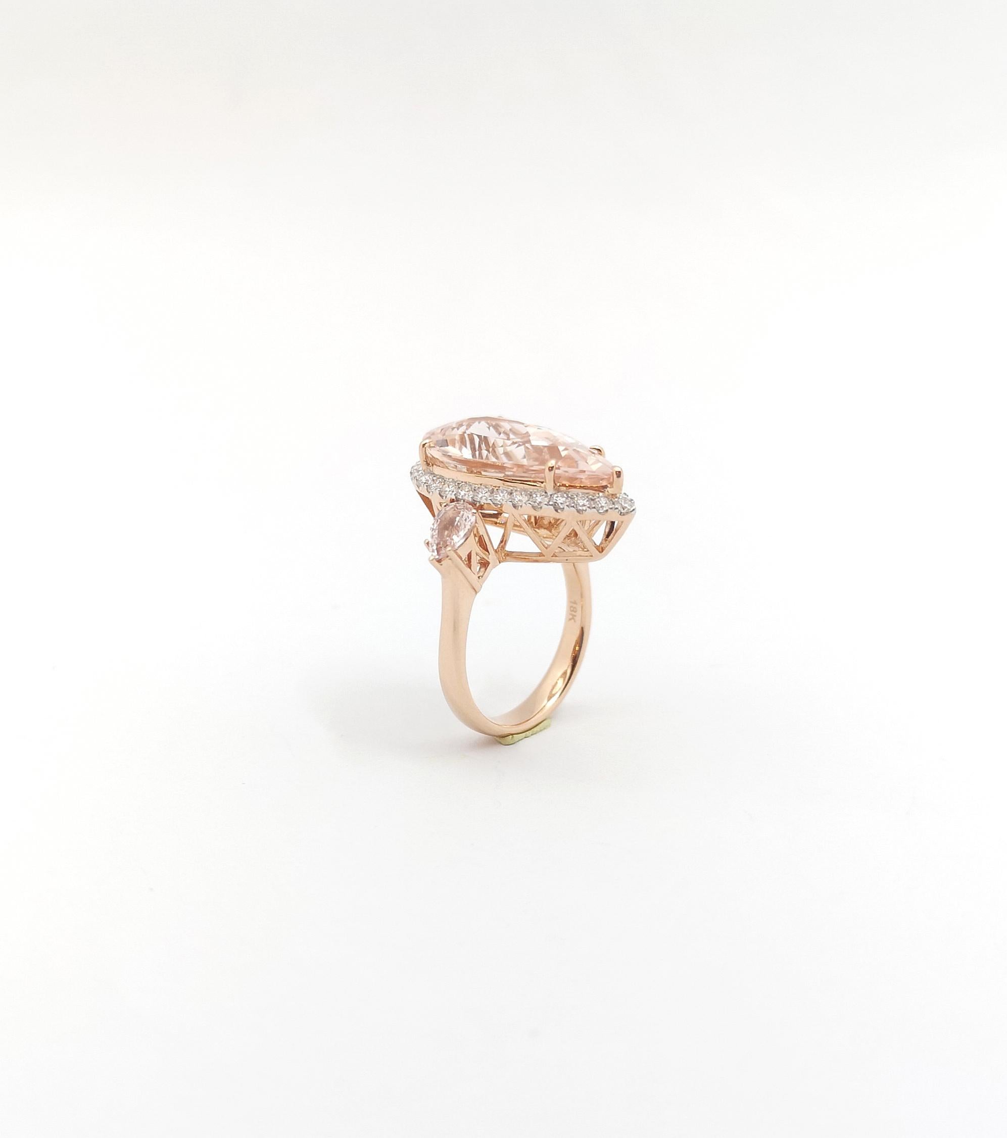 Morganite with Diamond Ring set in 18K Rose Gold Settings For Sale 10