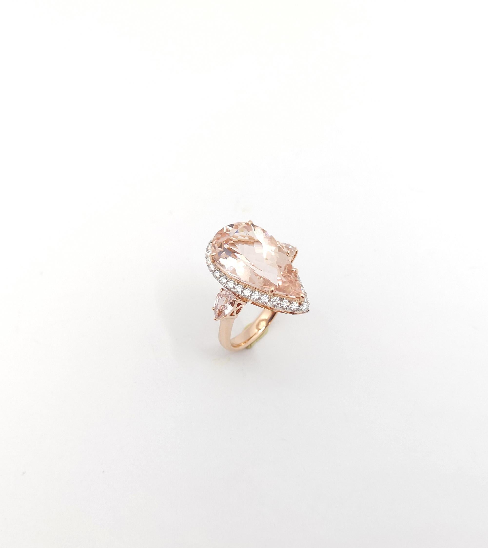 Morganite with Diamond Ring set in 18K Rose Gold Settings For Sale 11