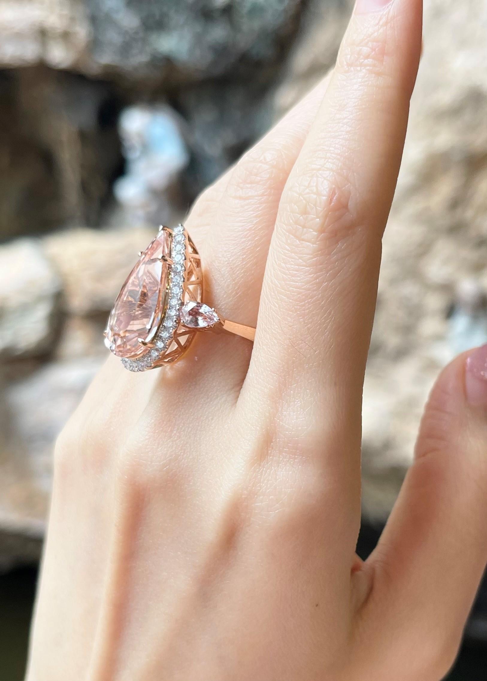 Morganite 9.64 carats with Diamond 0.65 carat and Morganite 1.06 carats Ring set in 18K Rose Gold Settings

Width:  1.3 cm 
Length: 2.5 cm
Ring Size: 55
Total Weight: 10.15 grams

