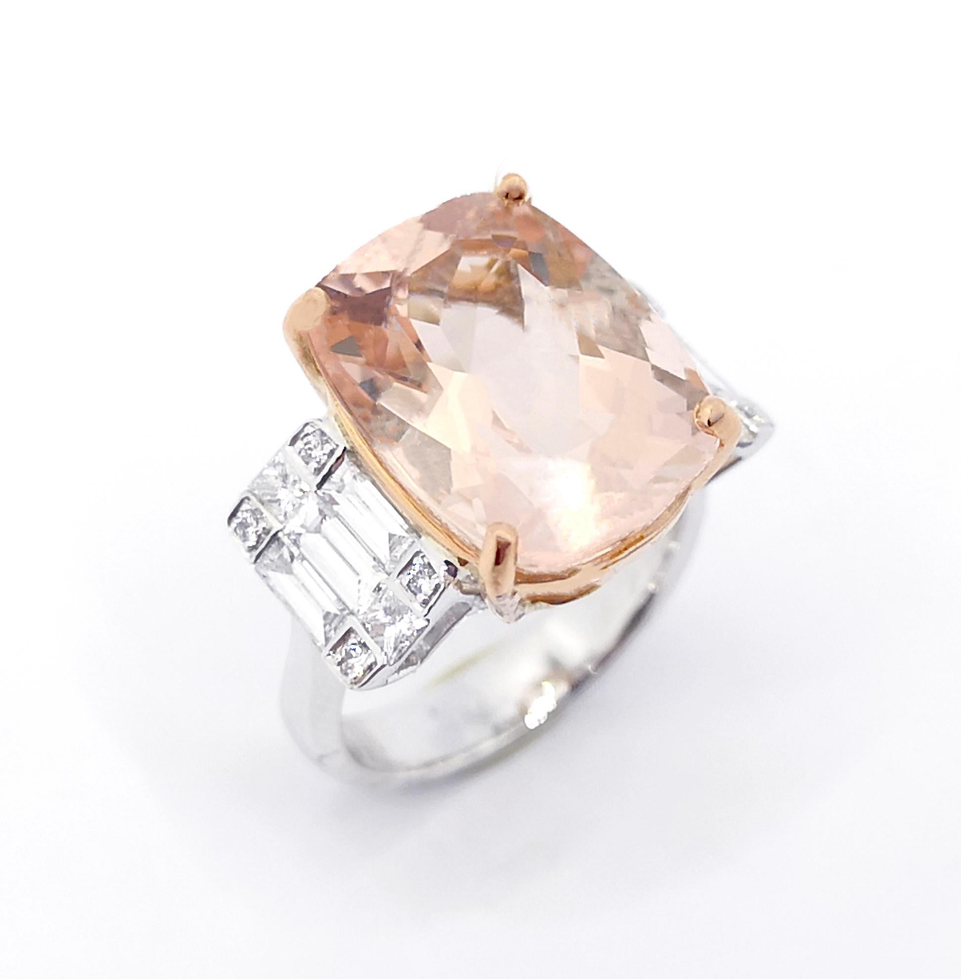 Morganite with Diamond Ring set in 18K White Gold Settings For Sale 4