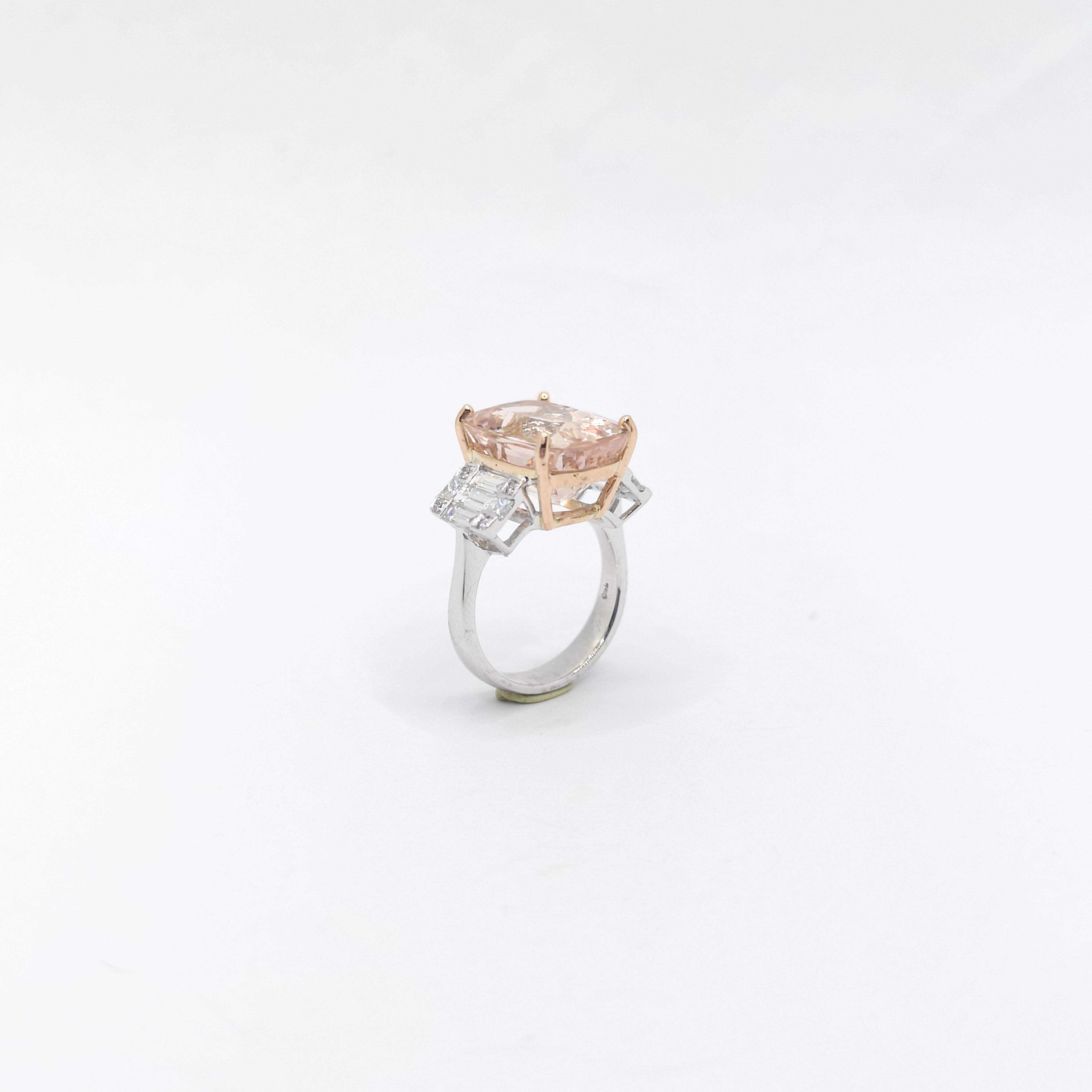 Morganite with Diamond Ring set in 18K White Gold Settings For Sale 5