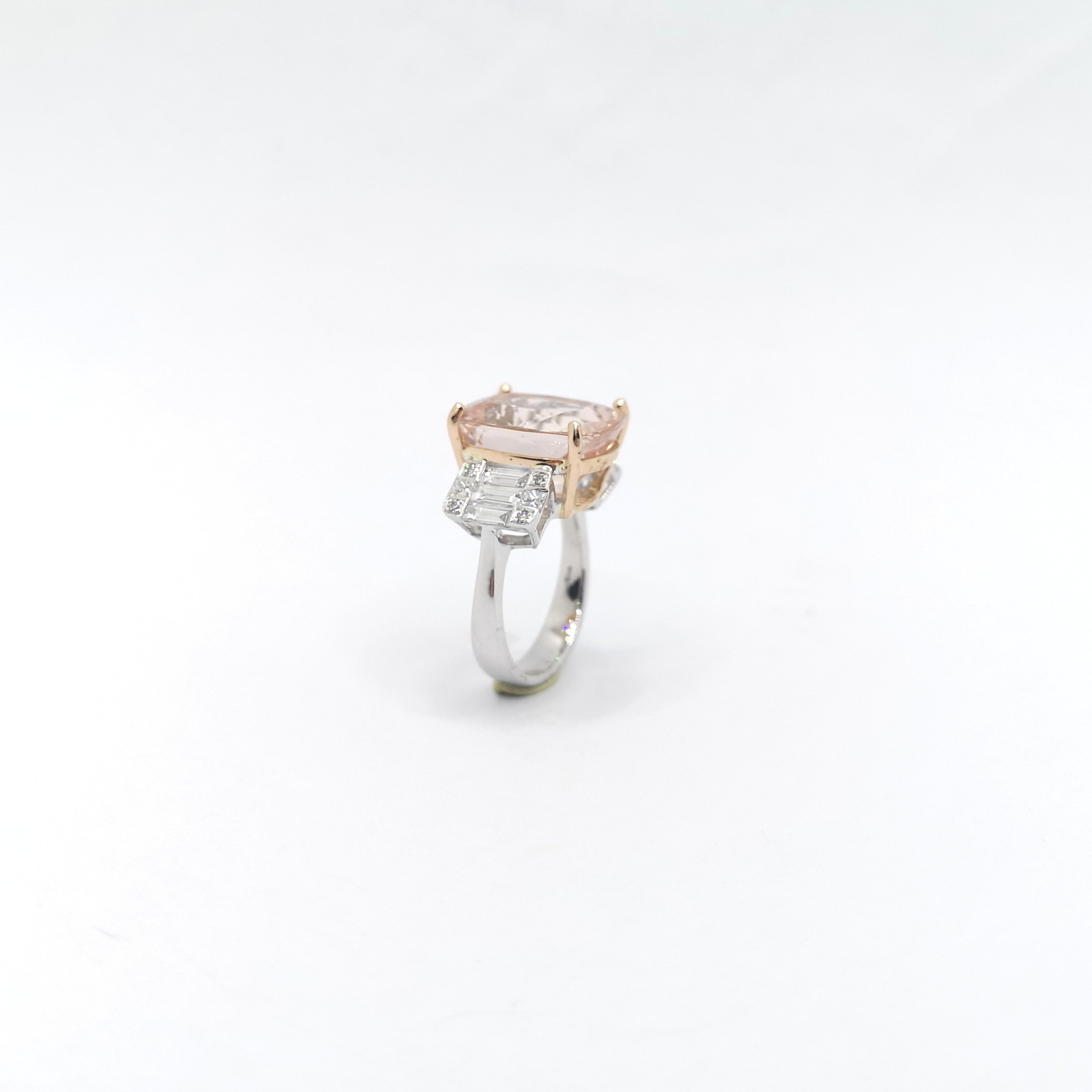 Morganite with Diamond Ring set in 18K White Gold Settings For Sale 6