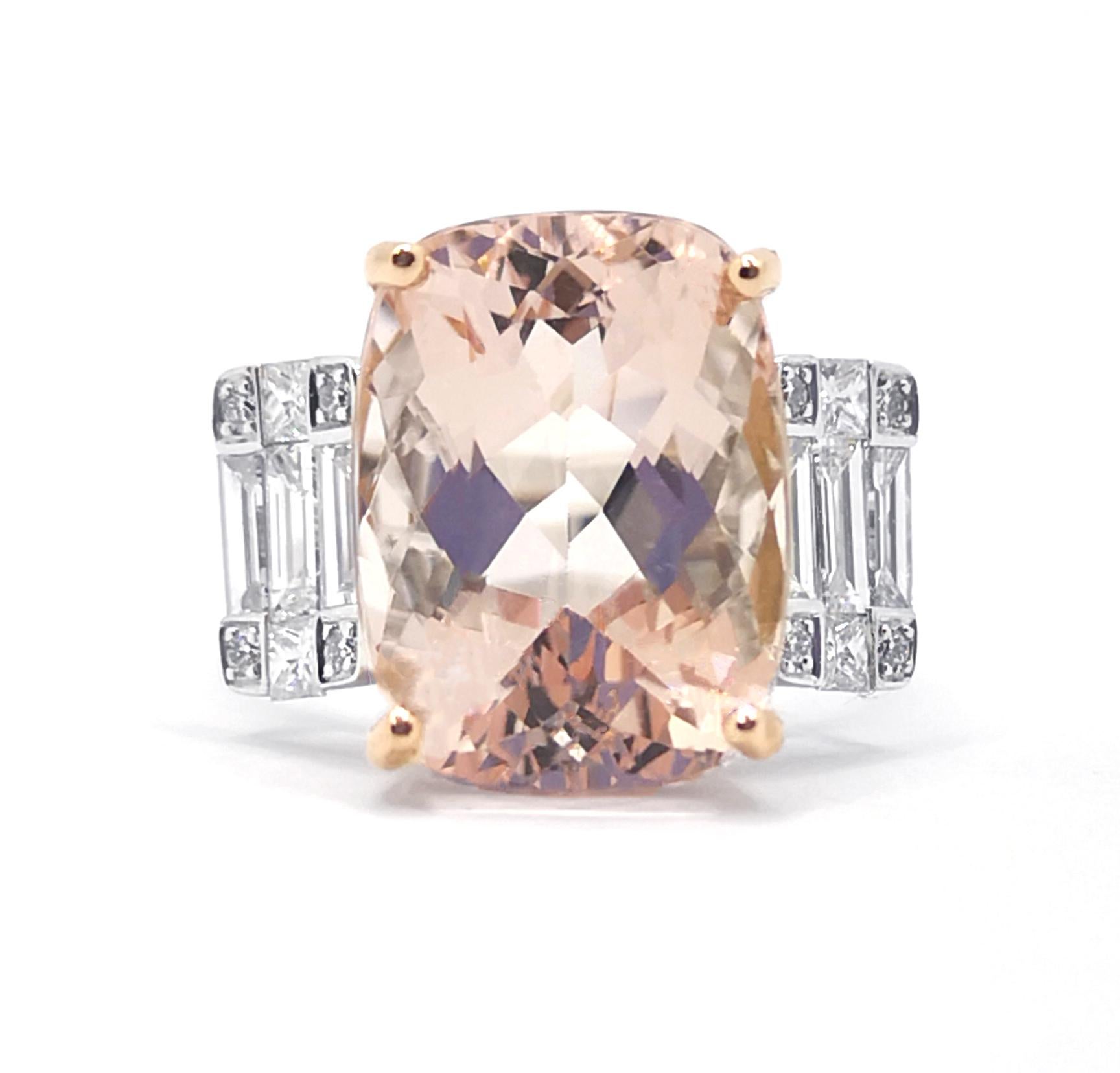 Morganite with Diamond Ring set in 18K White Gold Settings For Sale 1