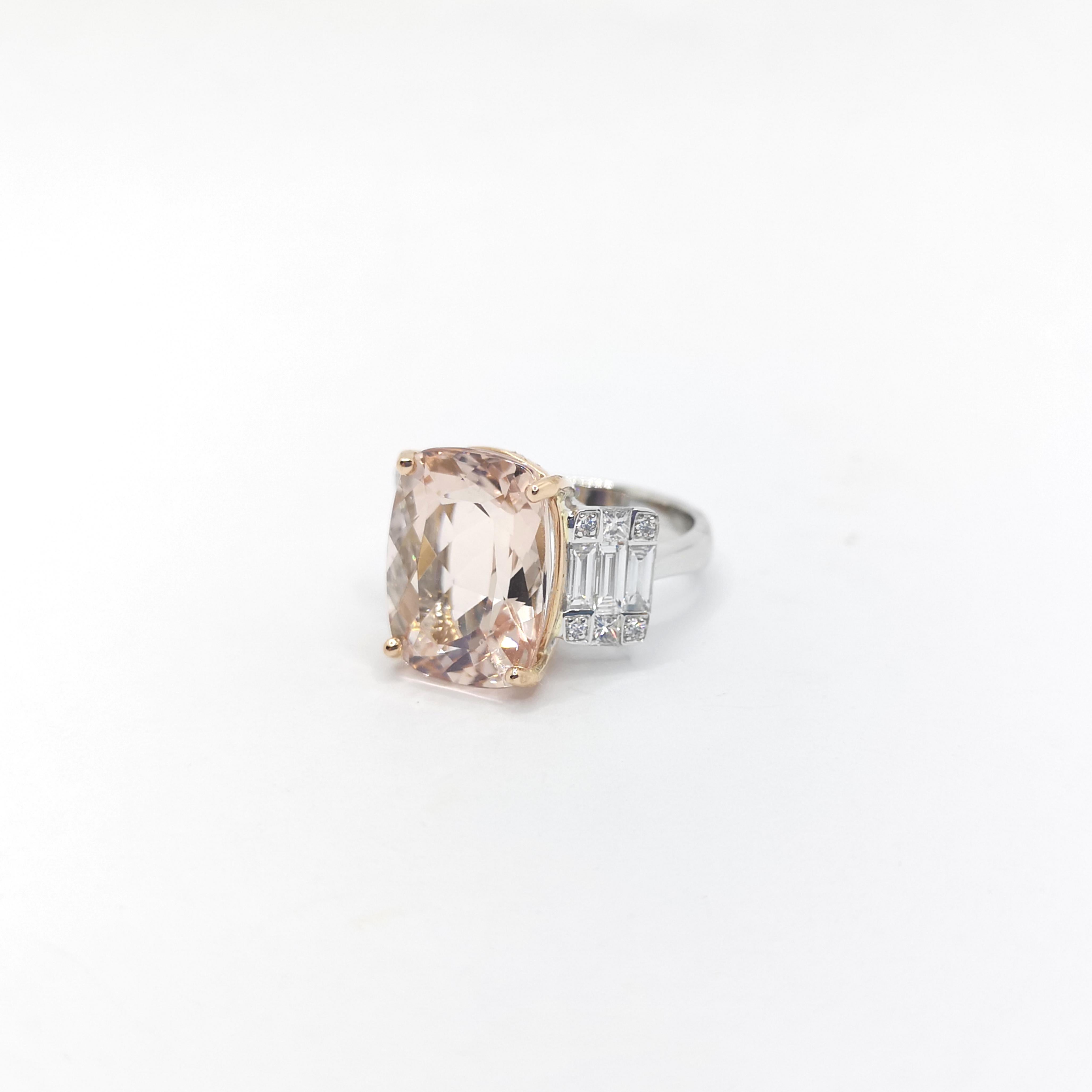 Morganite with Diamond Ring set in 18K White Gold Settings For Sale 2