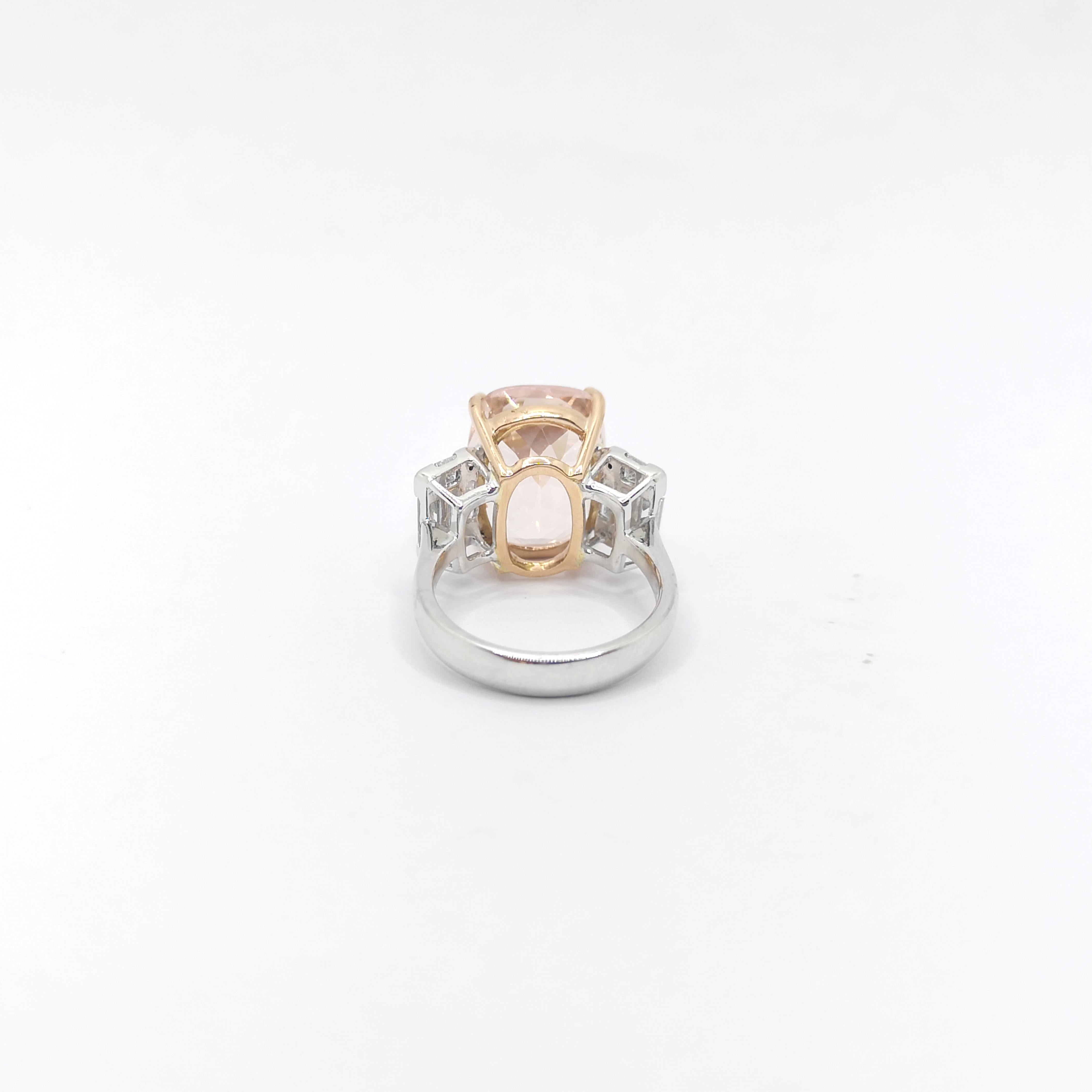 Morganite with Diamond Ring set in 18K White Gold Settings For Sale 3
