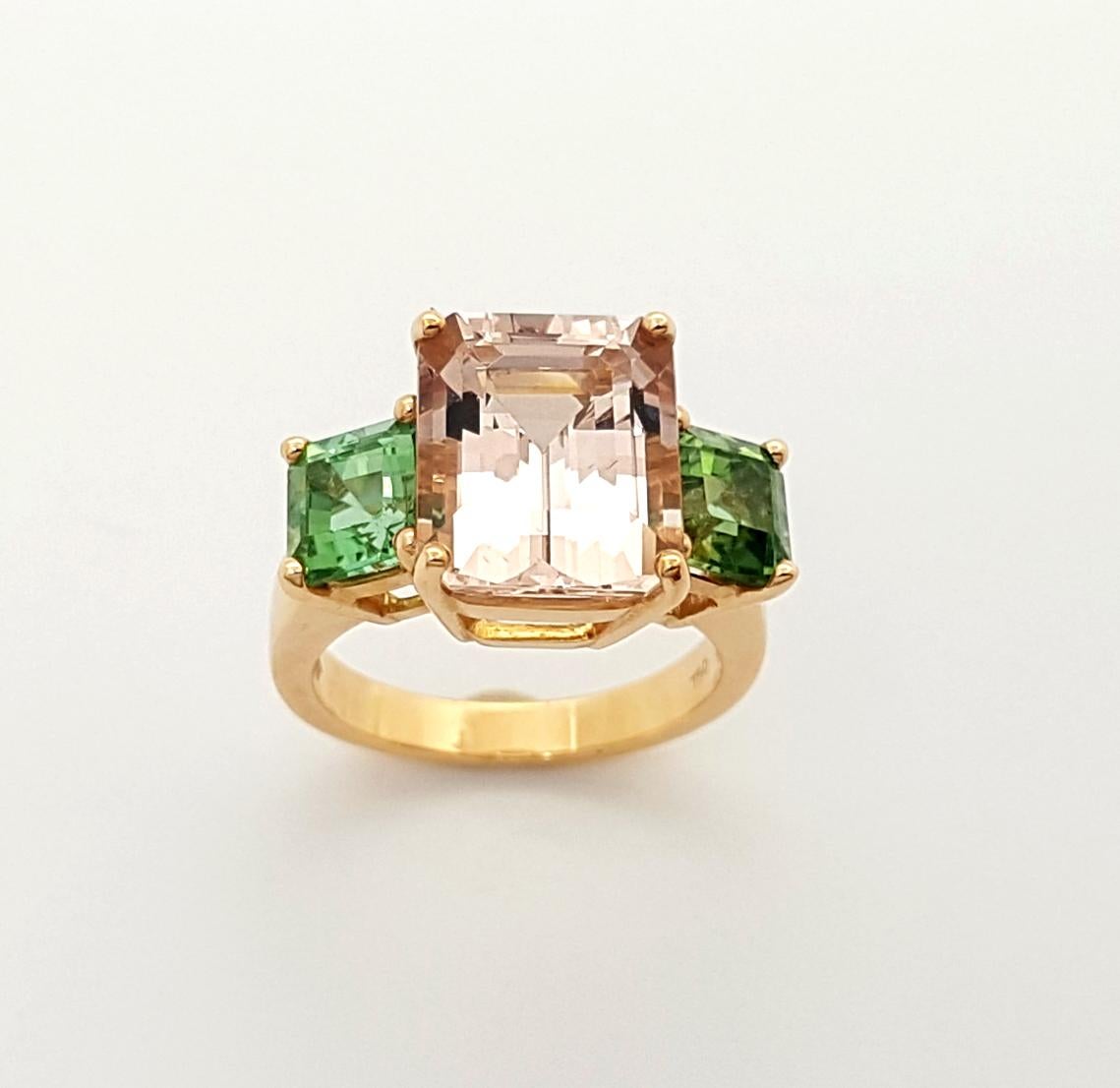 Women's Morganite with Green Tourmaline Ring set in 18K Rose Gold Settings For Sale