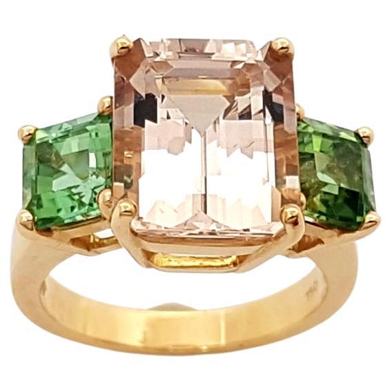 Morganite with Green Tourmaline Ring set in 18K Rose Gold Settings For Sale