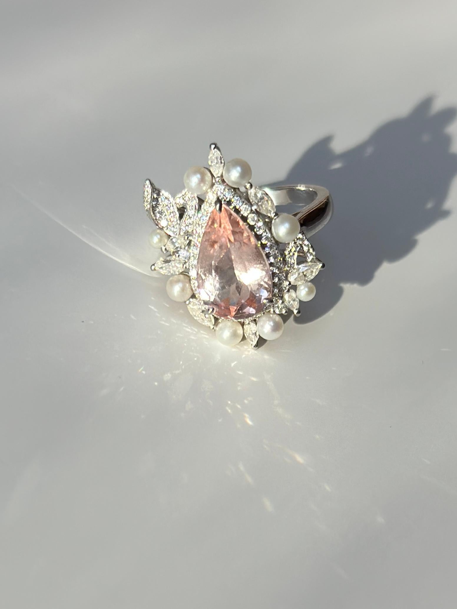 morganit-Ring mit Perlen Damen