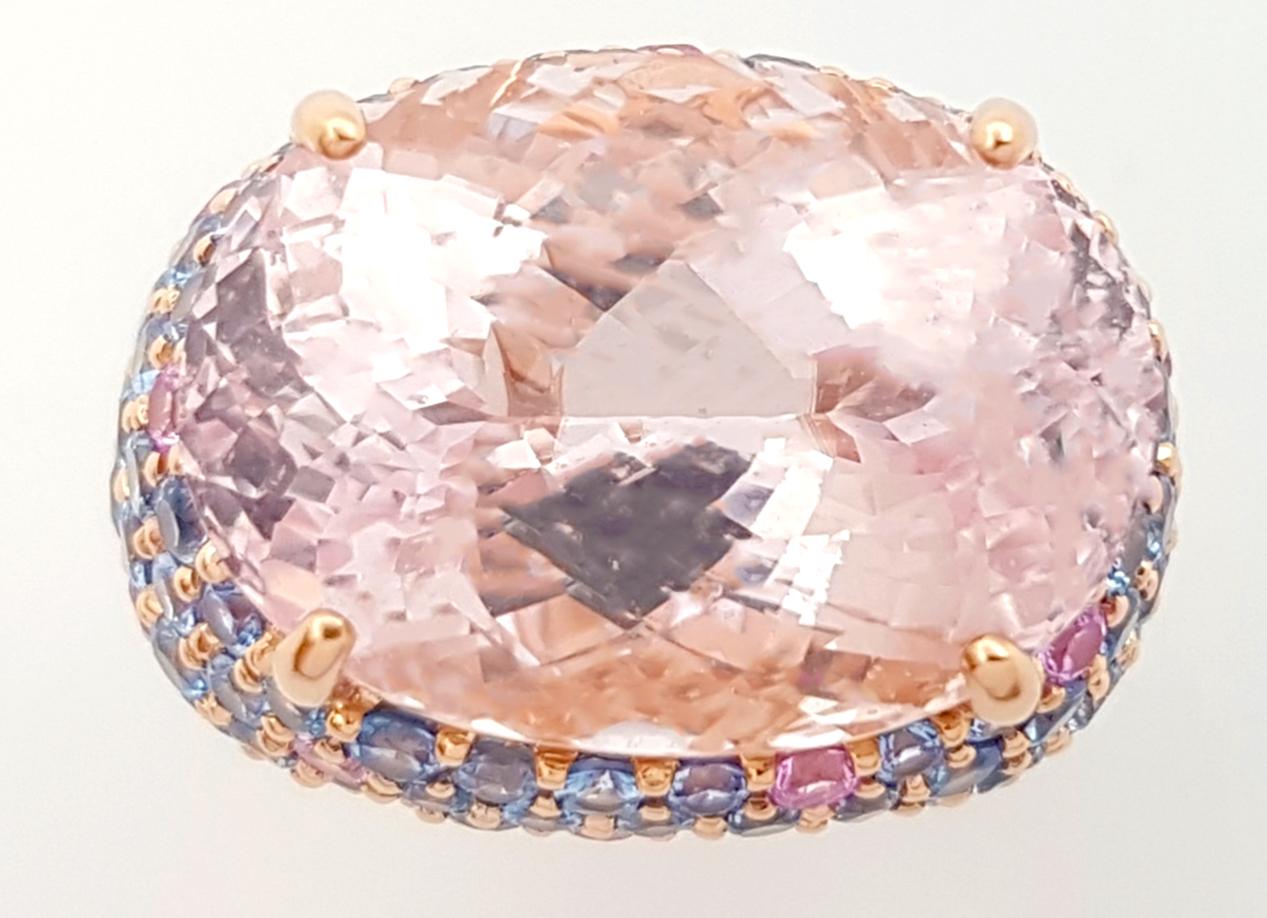 Morganite with Pink Sapphire and Blue Sapphire Ring set in 18K Rose Gold Setting For Sale 6