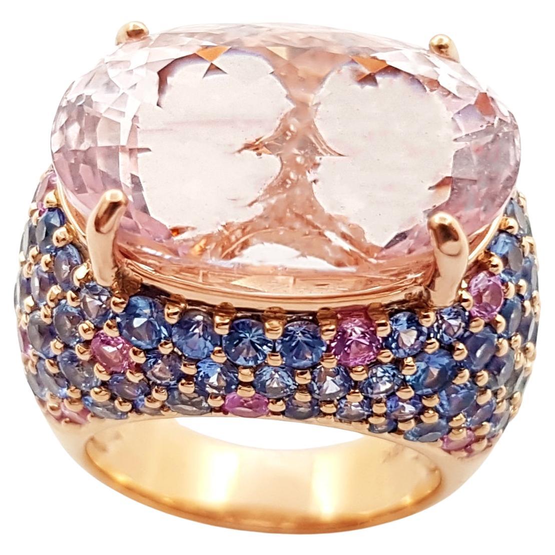 Morganite with Pink Sapphire and Blue Sapphire Ring set in 18K Rose Gold Setting For Sale