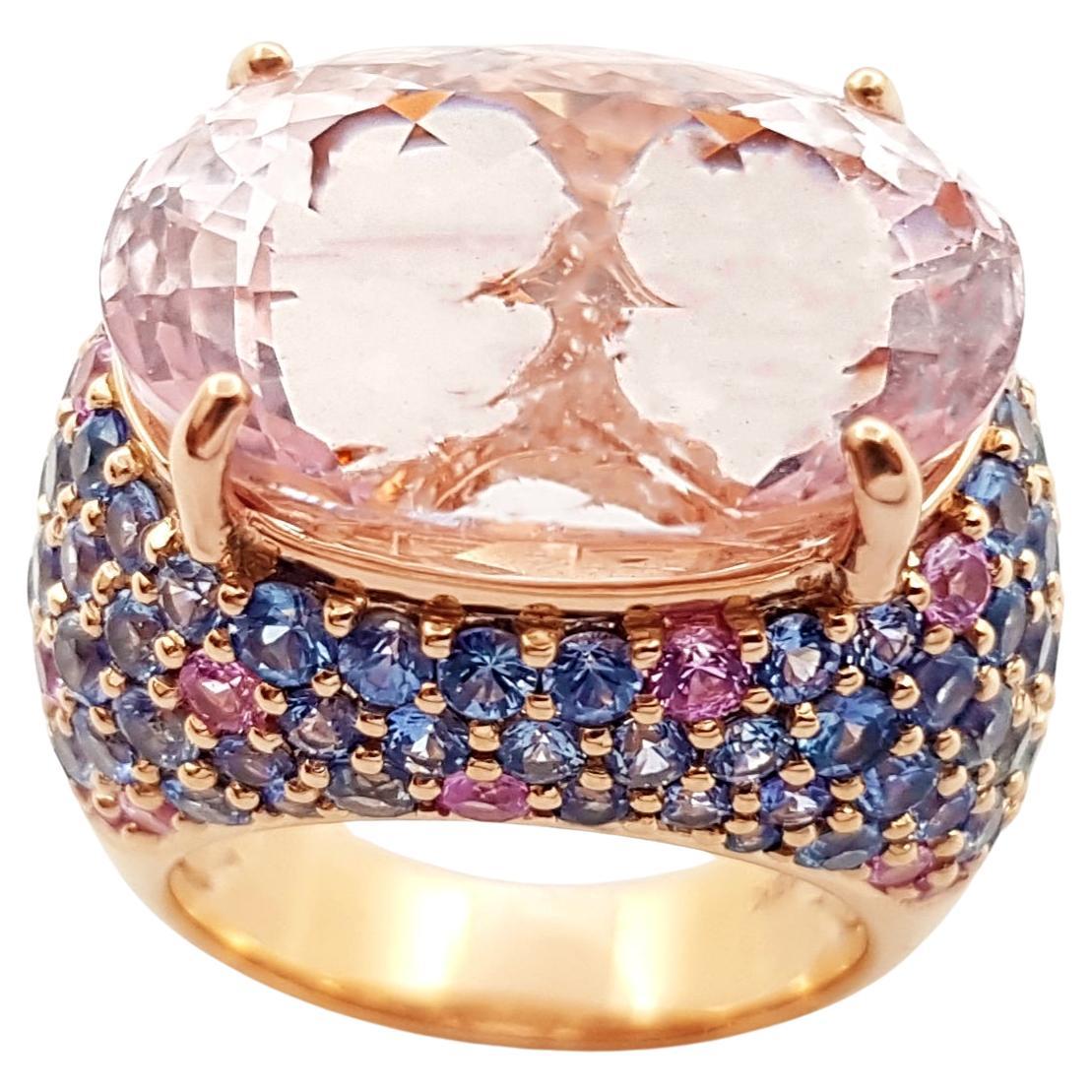 Bague Morganite avec saphir rose et saphir bleu sertie en or rose 18 carats