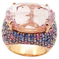 Anillo de Morganita con Zafiro Rosa y Zafiro Azul engastado en Oro Rosa de 18K