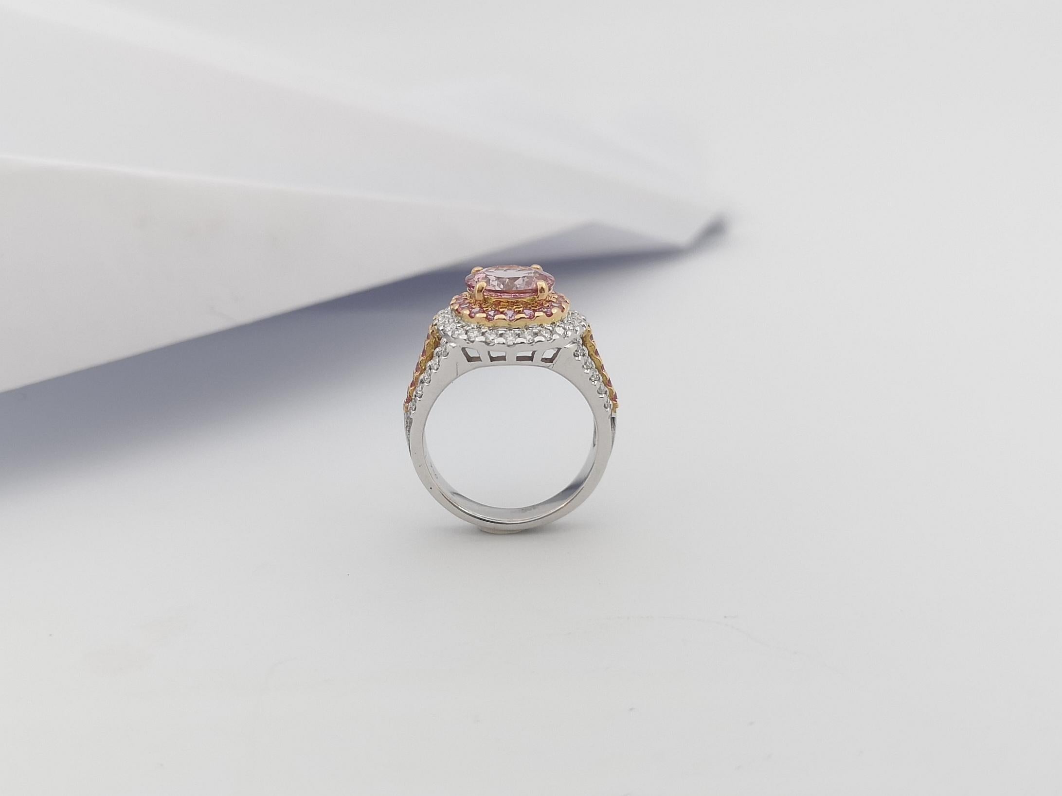 Morganite with Pink Sapphire and Diamond Ring in 18 Karat White Gold Settings For Sale 2
