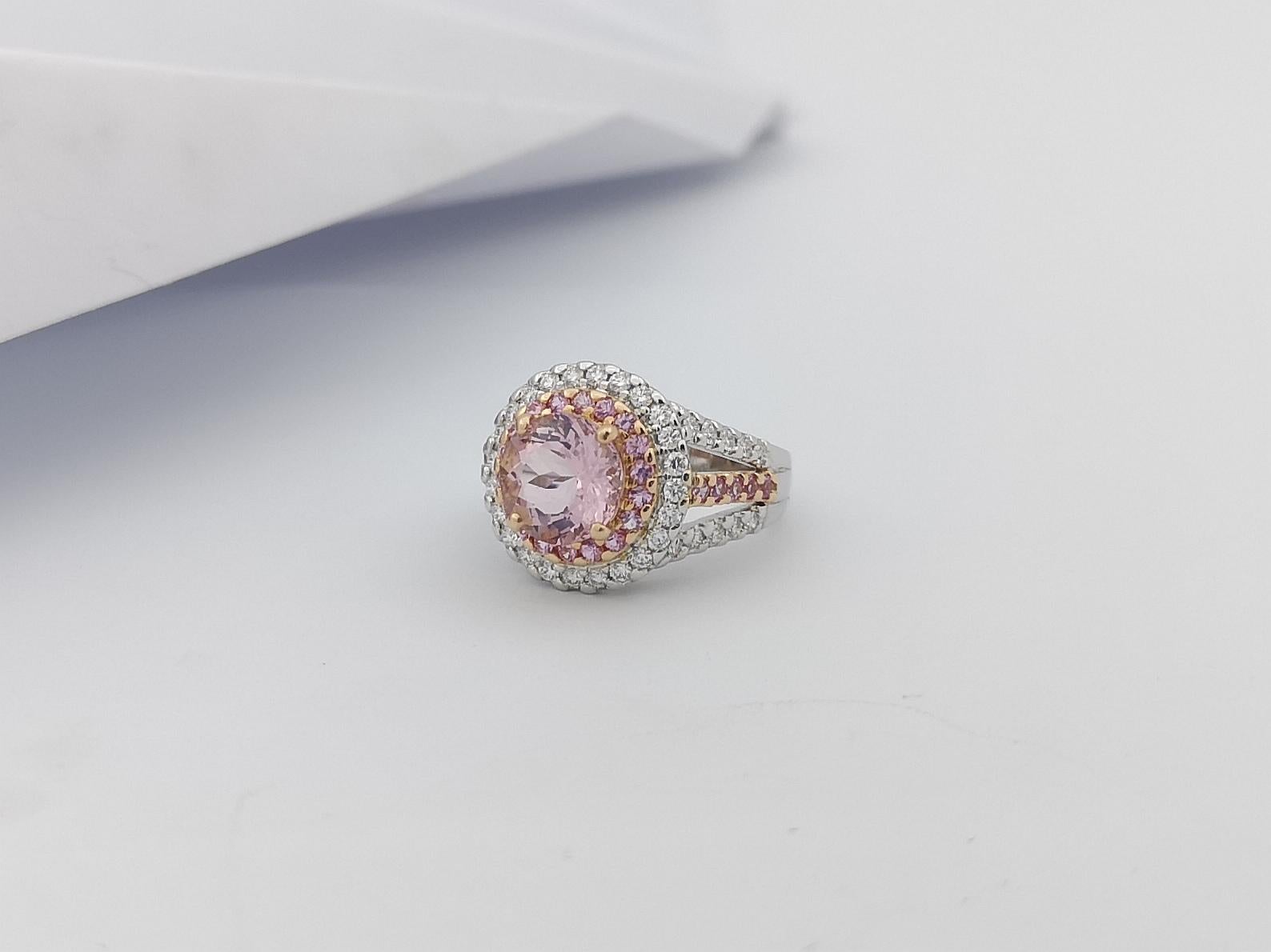 Morganite with Pink Sapphire and Diamond Ring in 18 Karat White Gold Settings For Sale 5