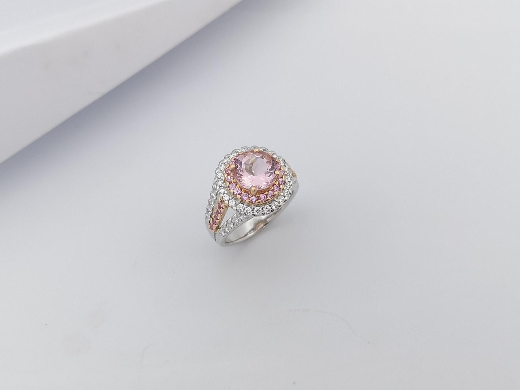 Morganite with Pink Sapphire and Diamond Ring in 18 Karat White Gold Settings For Sale 1