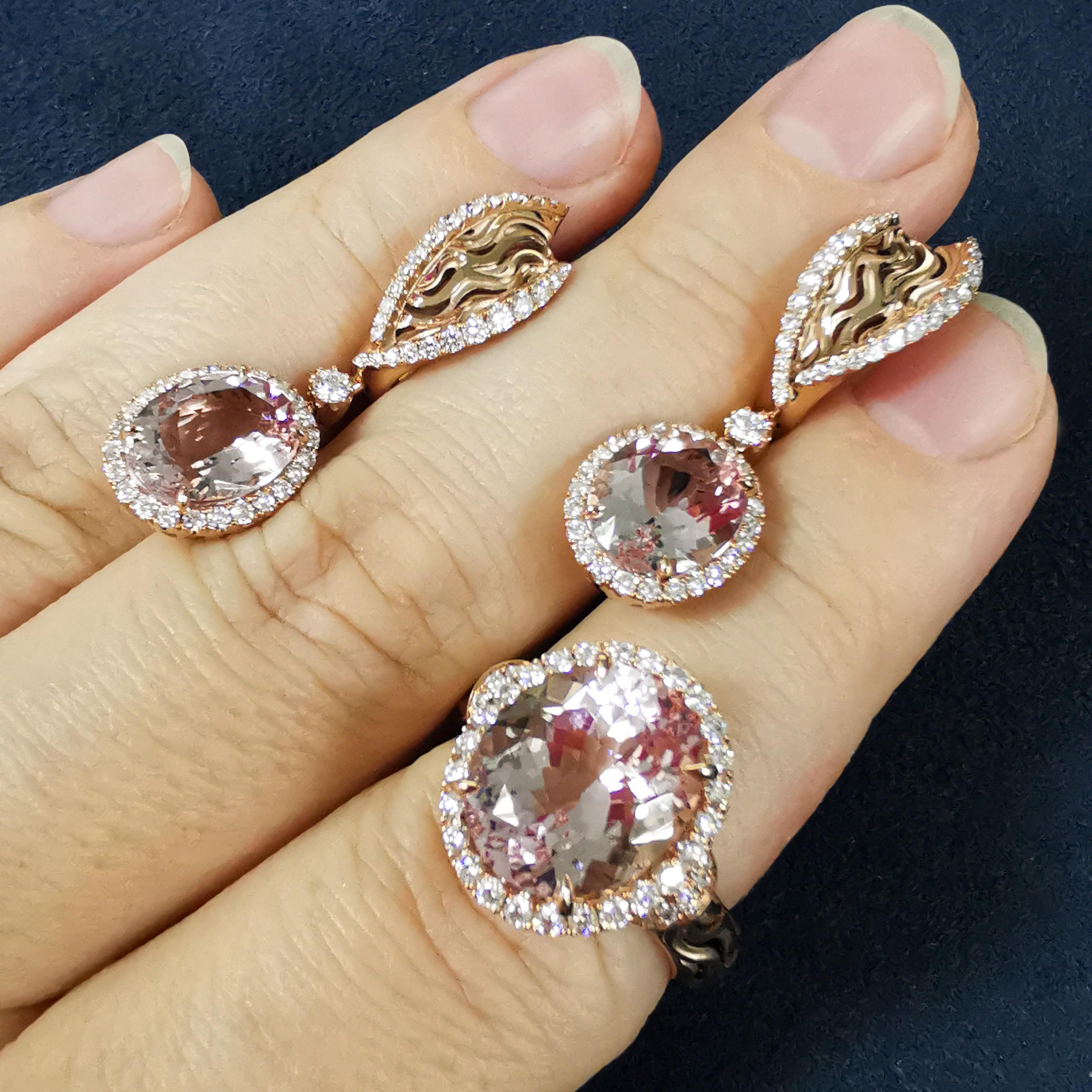 Morganites Diamants Or Rose 18 carats Nouvelle Suite Classique Neuf - En vente à Bangkok, TH