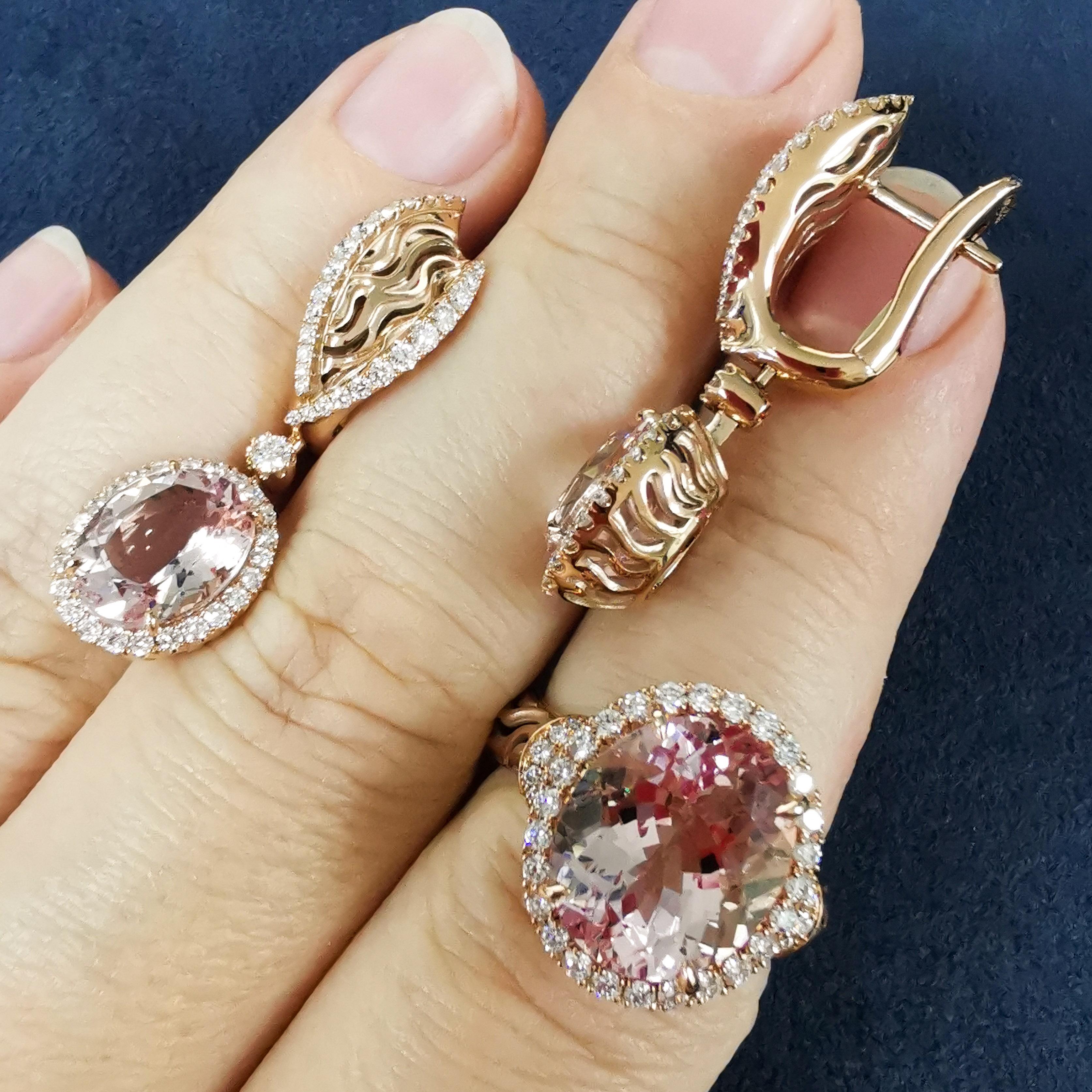 Morganites Diamanten 18 Karat Roségold Neue klassische Suite Damen