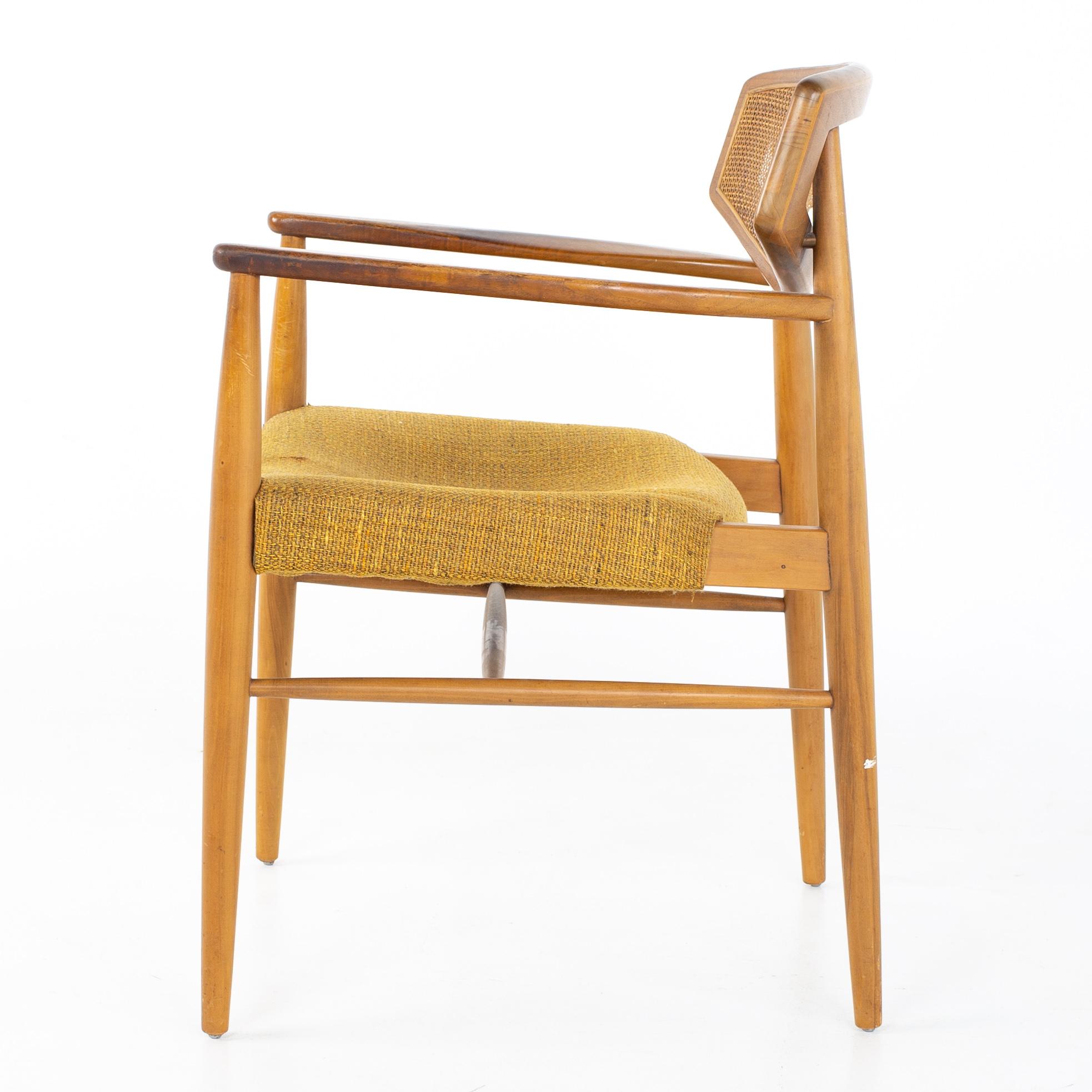 Morganton Mid Century Walnut Cane Back Cats Eye Dining Chairs, Set of 6 3