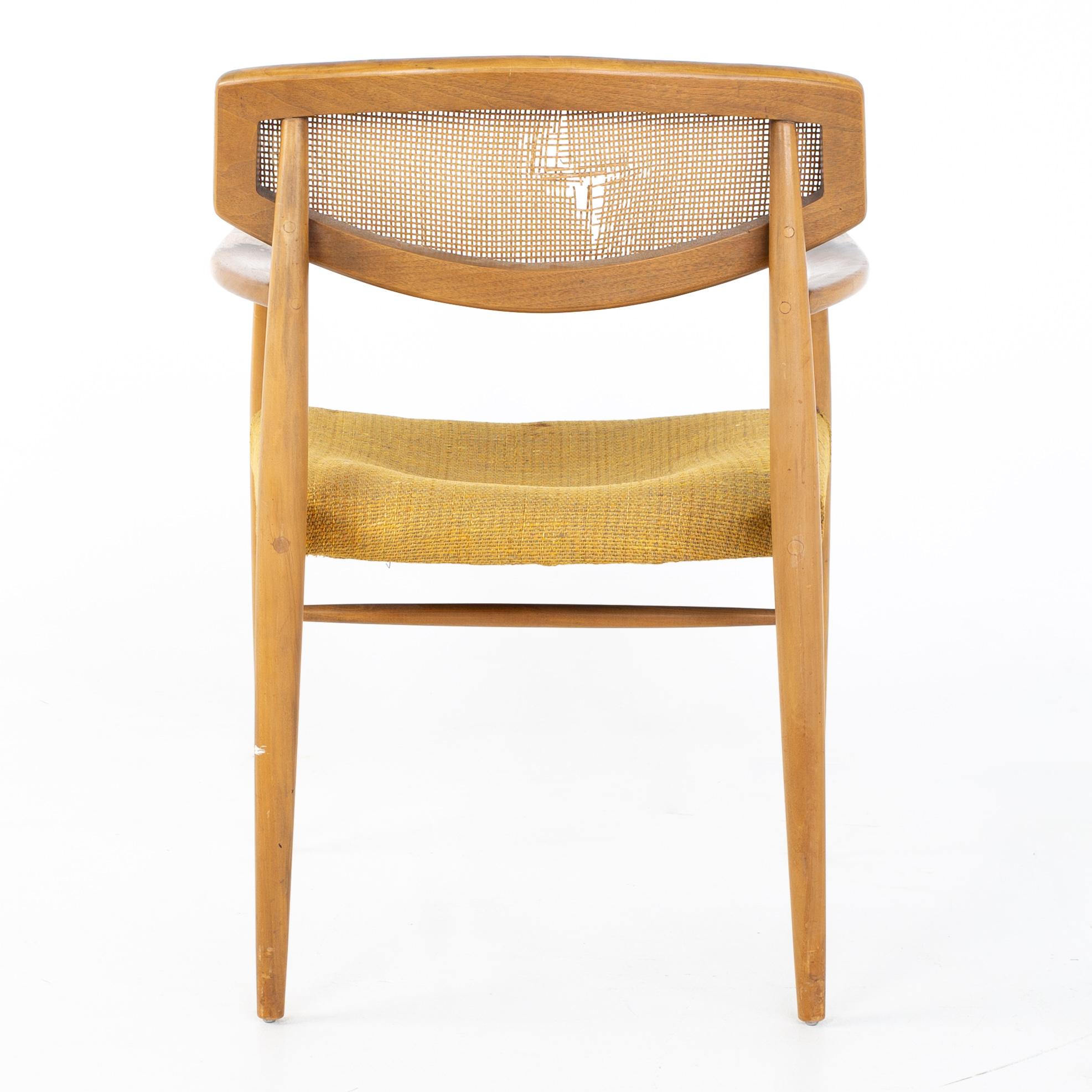 Morganton Mid Century Walnut Cane Back Cats Eye Dining Chairs, Set of 6 4