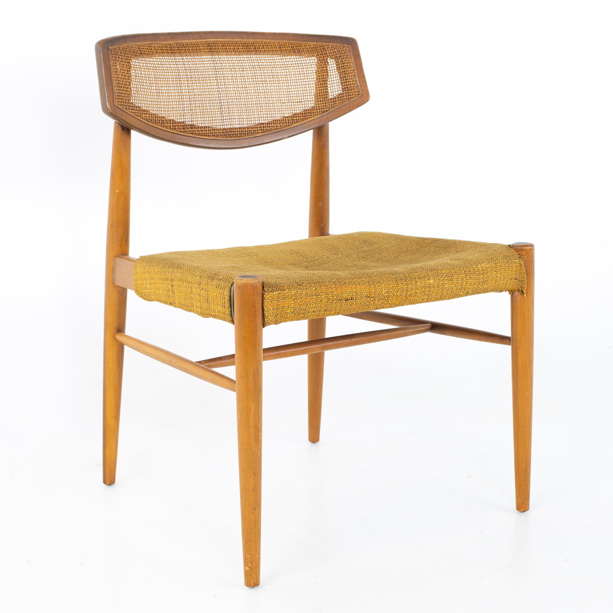 Morganton Mid Century Walnut Cane Back Cats Eye Dining Chairs, Set of 6 5