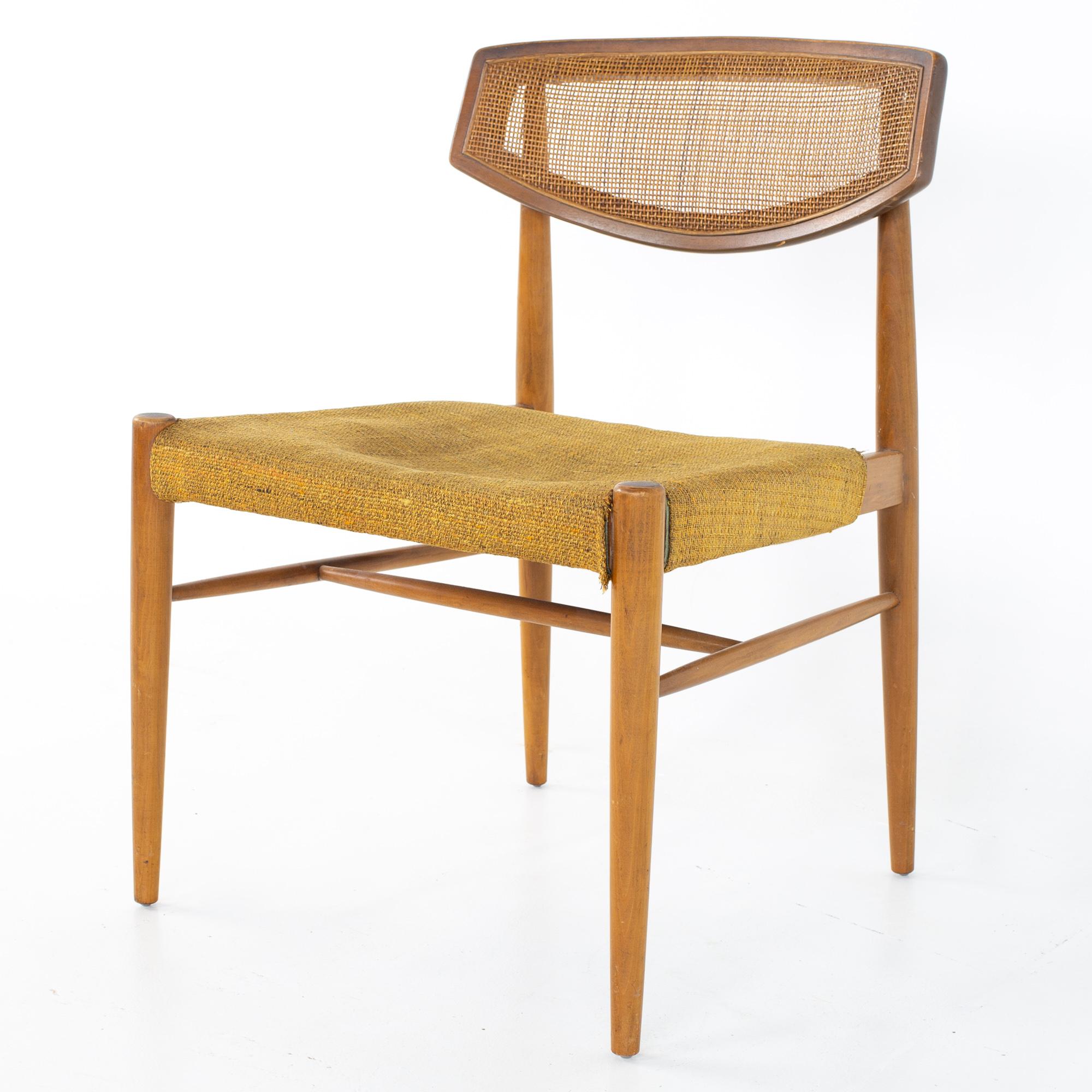 Morganton Mid Century Walnut Cane Back Cats Eye Dining Chairs, Set of 6 6