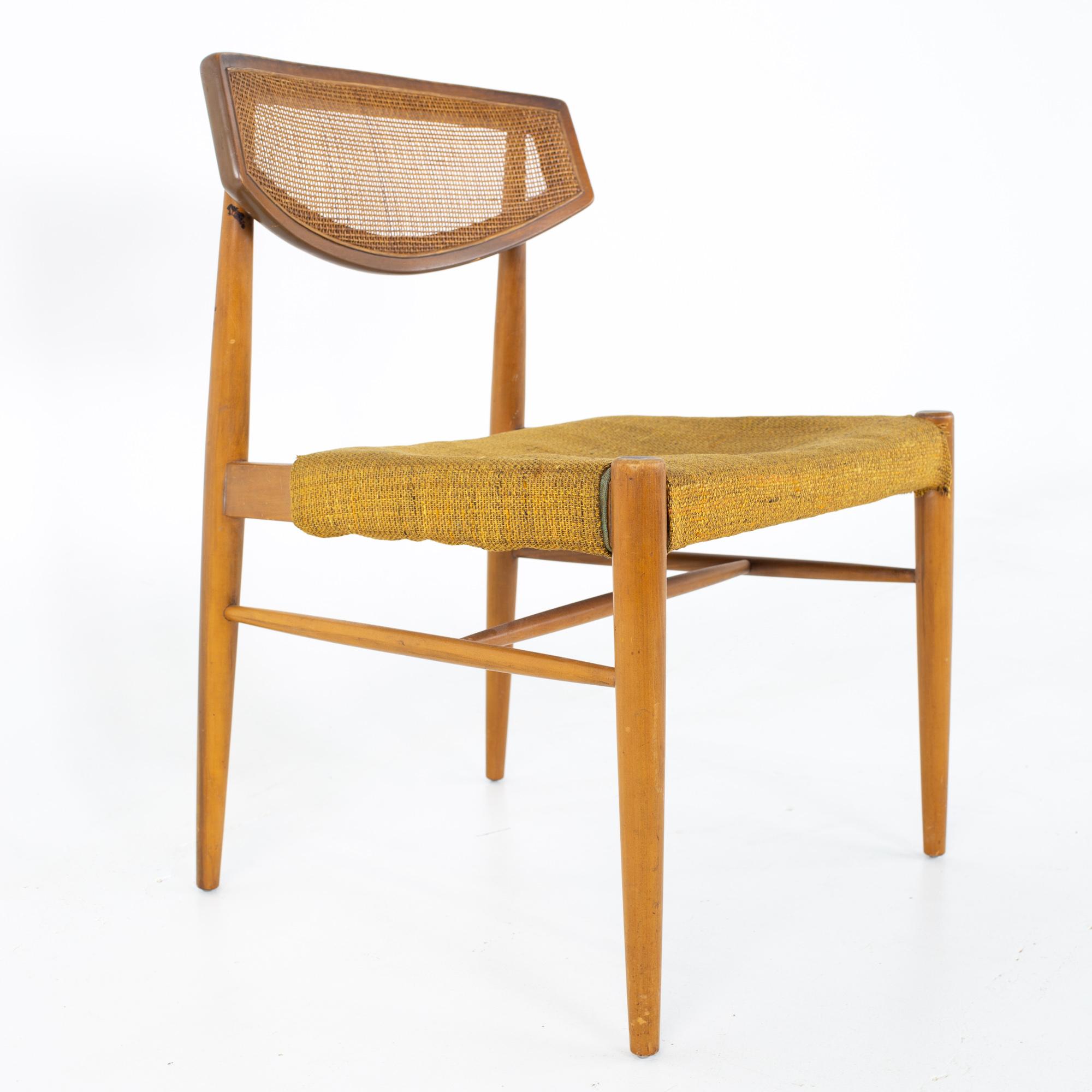 Morganton Mid Century Walnut Cane Back Cats Eye Dining Chairs, Set of 6 8