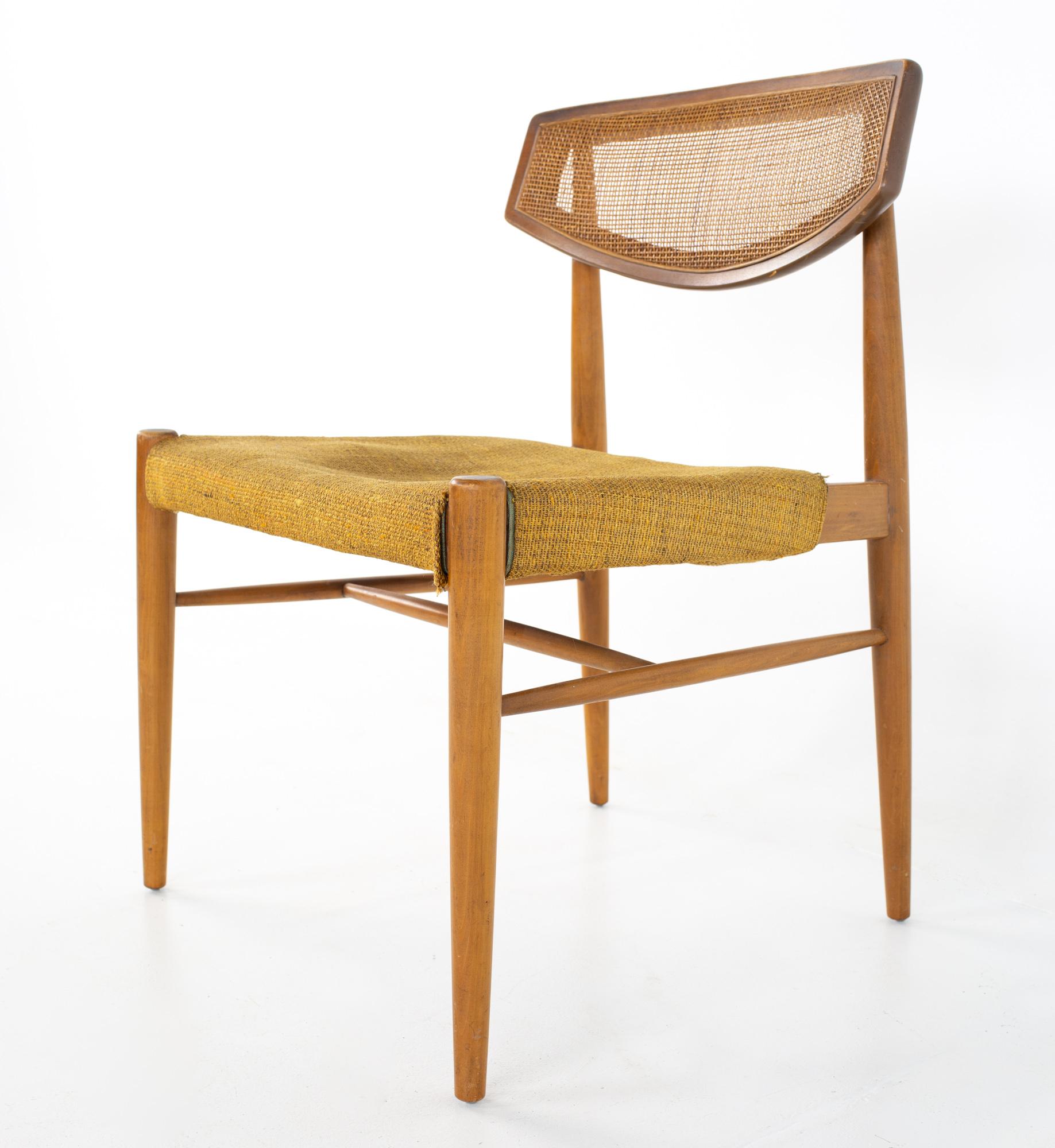 Morganton Mid Century Walnut Cane Back Cats Eye Dining Chairs, Set of 6 9