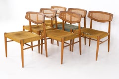 Morganton Mid Century Walnut Cane Back Cats Eye Dining Chairs, Set of 6