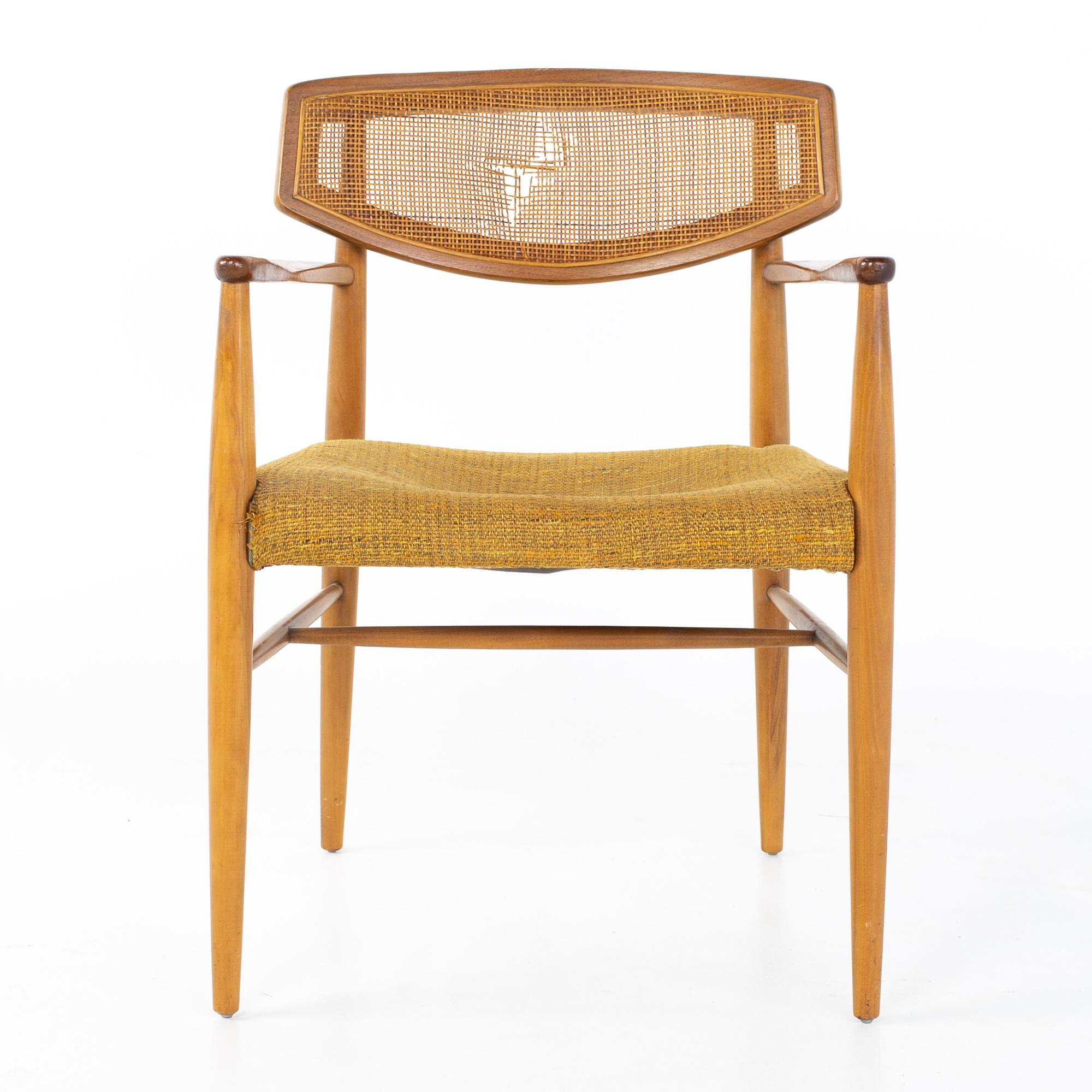 Late 20th Century Morganton Mid Century Walnut Cane Back Cats Eye Dining Chairs, Set of 6