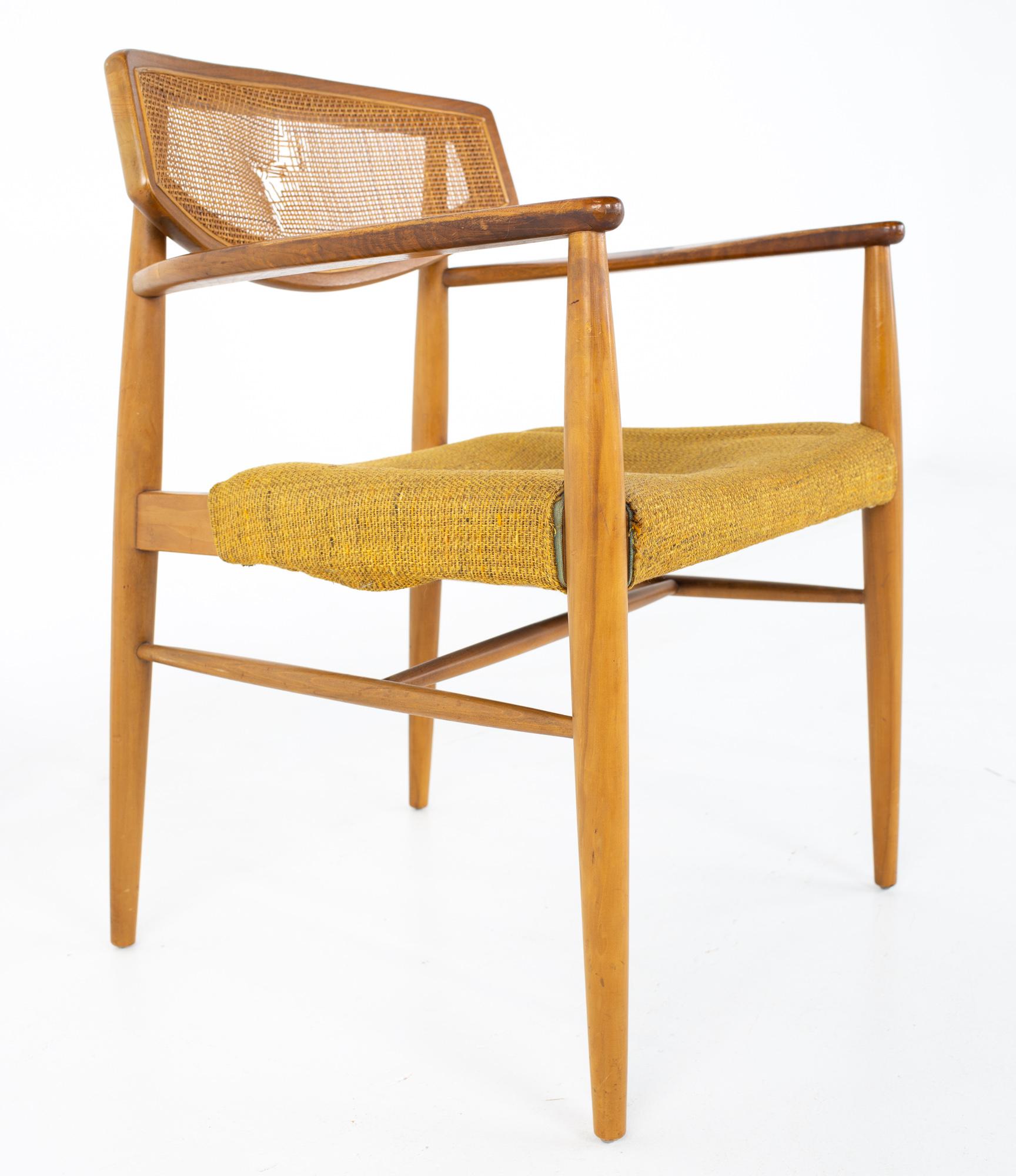 Upholstery Morganton Mid Century Walnut Cane Back Cats Eye Dining Chairs, Set of 6