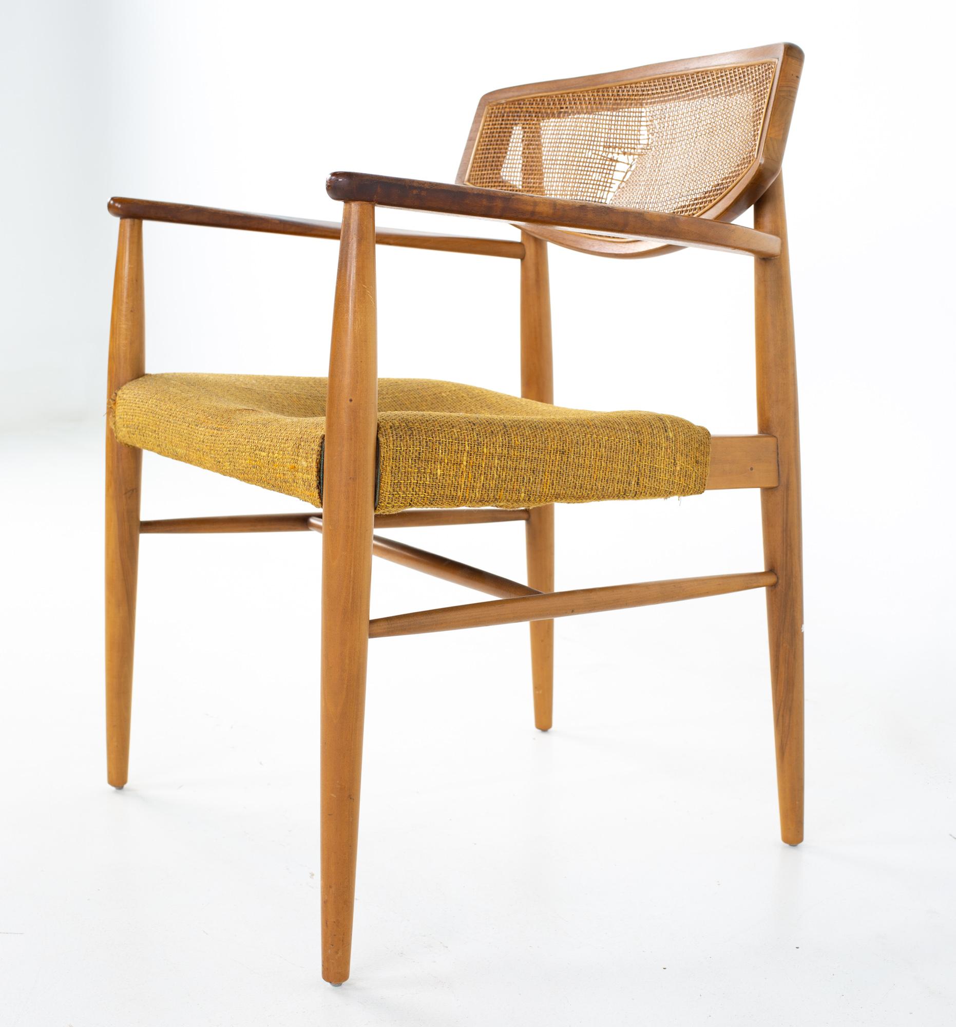 Morganton Mid Century Walnut Cane Back Cats Eye Dining Chairs, Set of 6 1