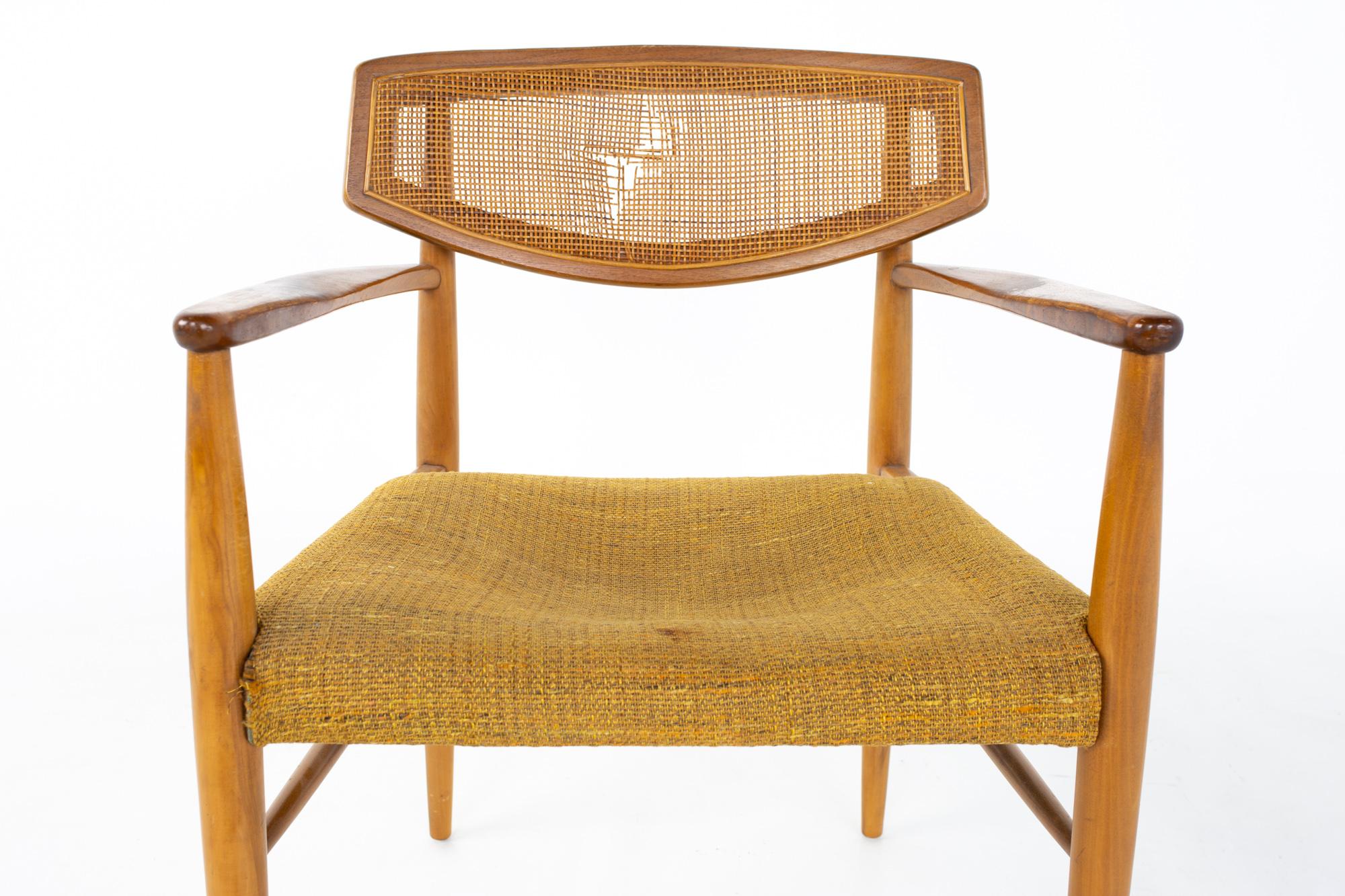 Morganton Mid Century Walnut Cane Back Cats Eye Dining Chairs, Set of 6 2
