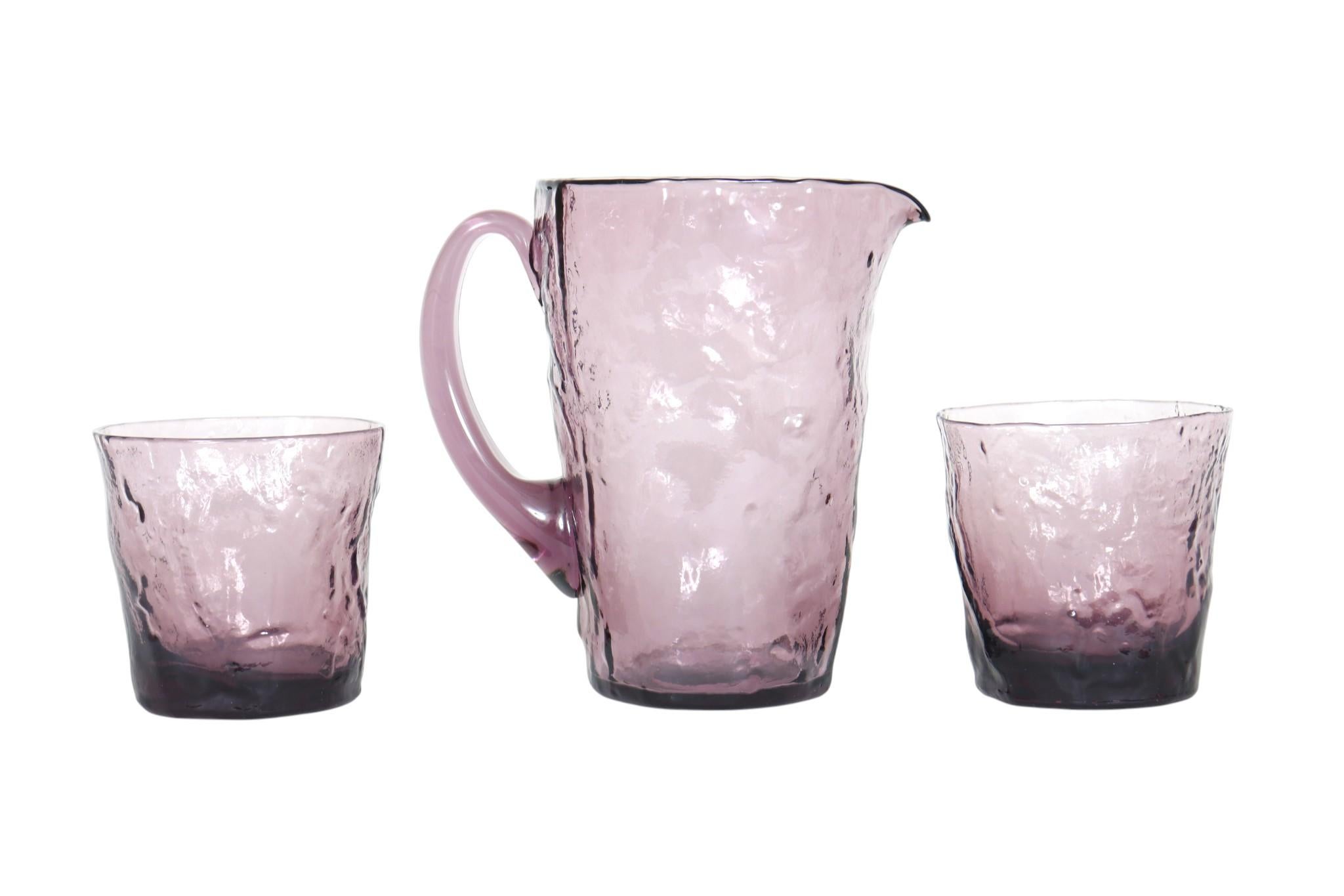 Set de cristalería arrugada amatista Morgantown Moderno de mediados de siglo en venta