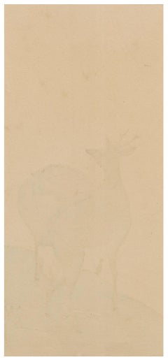 Deer Beneath Falling Maple Leaves — Shijō School Japanese Woodblock Print, Kyoto