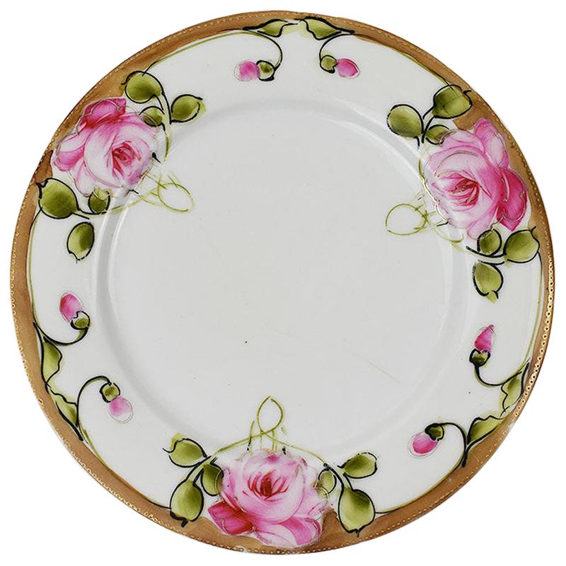 Grandmillennial Style Vintage Paris Royal Hand-Painted Floral Porcelain Trinket Dish Pink and White with Gold Trim