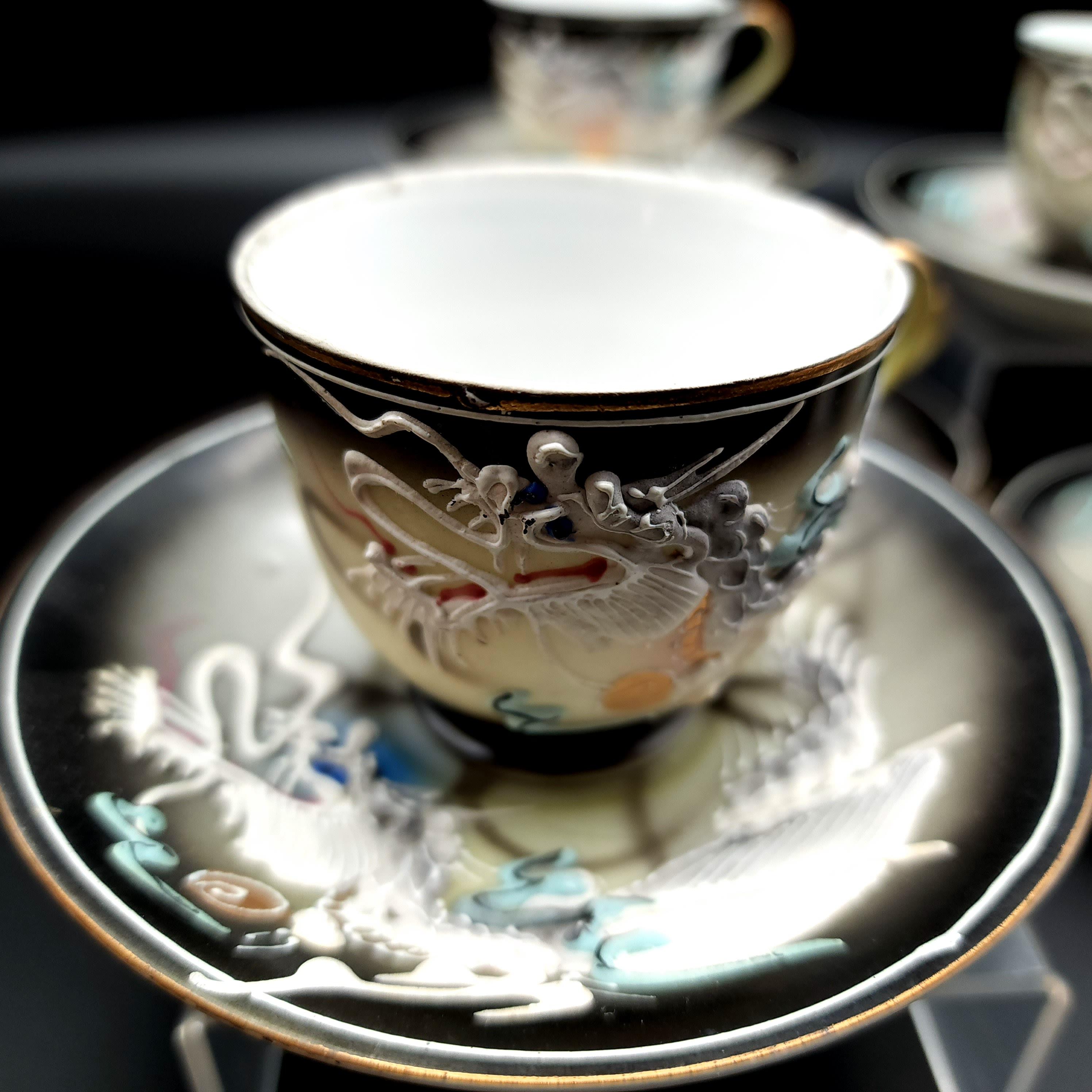 Moriage Dragonware Raised Dragon Demitasse Cup and Saucer Set of 6