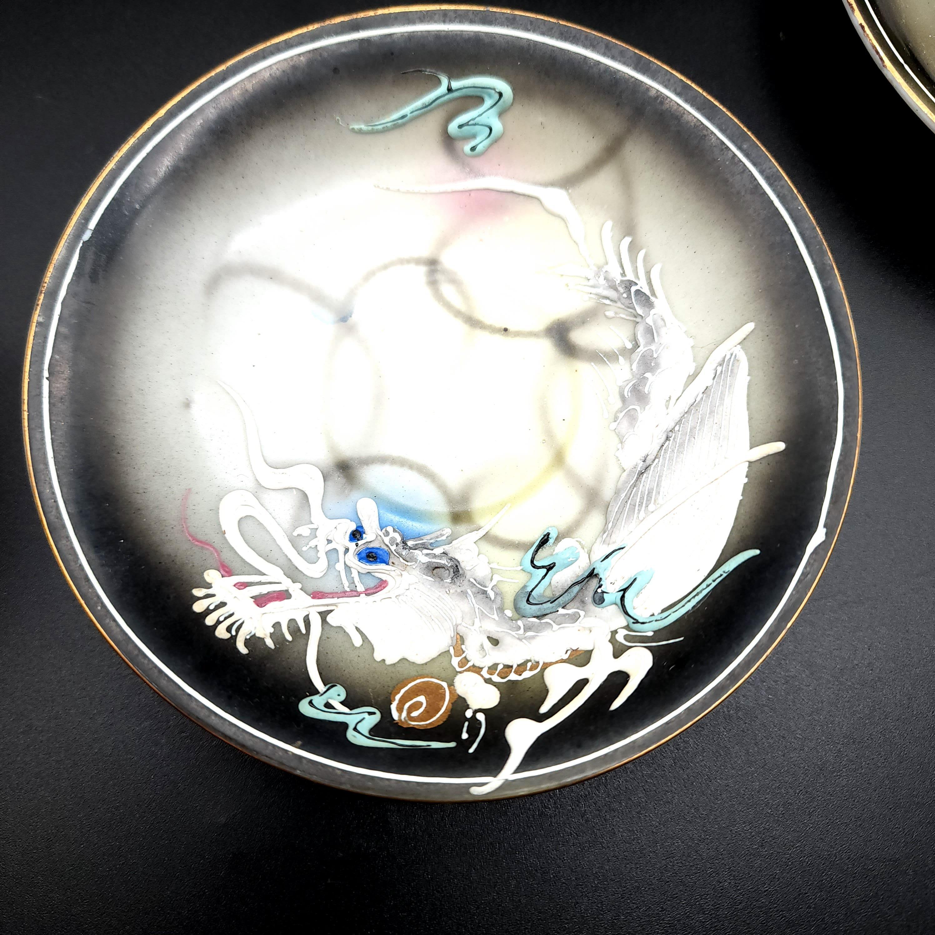 Moriage Dragonware Raised Dragon Demitasse Cup and Saucer Set of 6