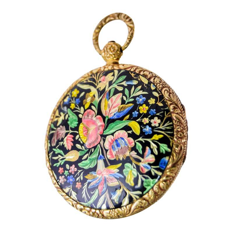 Moricand & Degrange 18Kt. Yellow Gold and Enamel Open Faced Pocket Watch 1840's For Sale 3