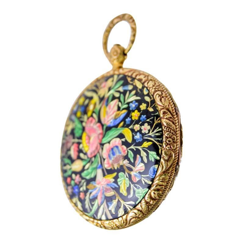 Moricand & Degrange 18Kt. Yellow Gold and Enamel Open Faced Pocket Watch 1840's For Sale 4