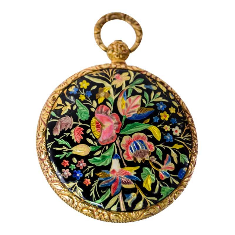 Moricand & Degrange 18Kt. Yellow Gold and Enamel Open Faced Pocket Watch 1840's For Sale 5