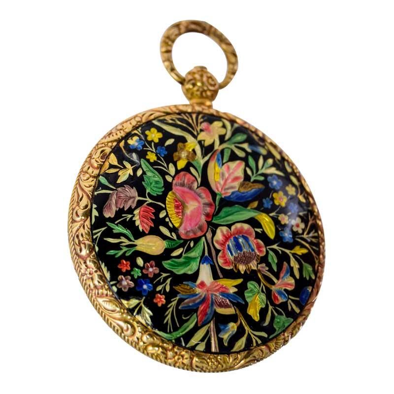 Moricand & Degrange 18Kt. Yellow Gold and Enamel Open Faced Pocket Watch 1840's For Sale 6