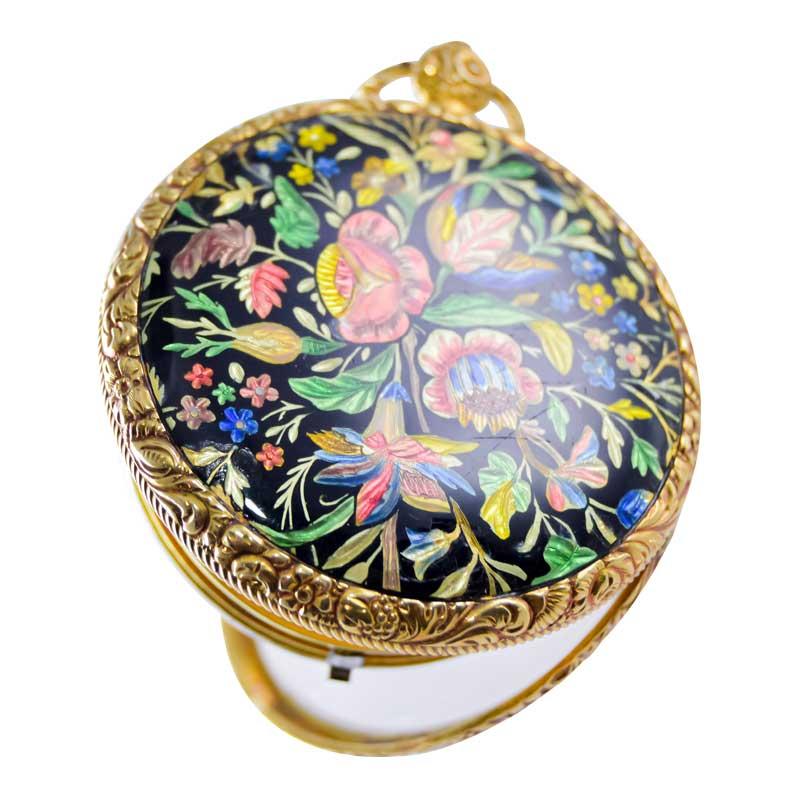 Moricand & Degrange 18Kt. Yellow Gold and Enamel Open Faced Pocket Watch 1840's For Sale 7