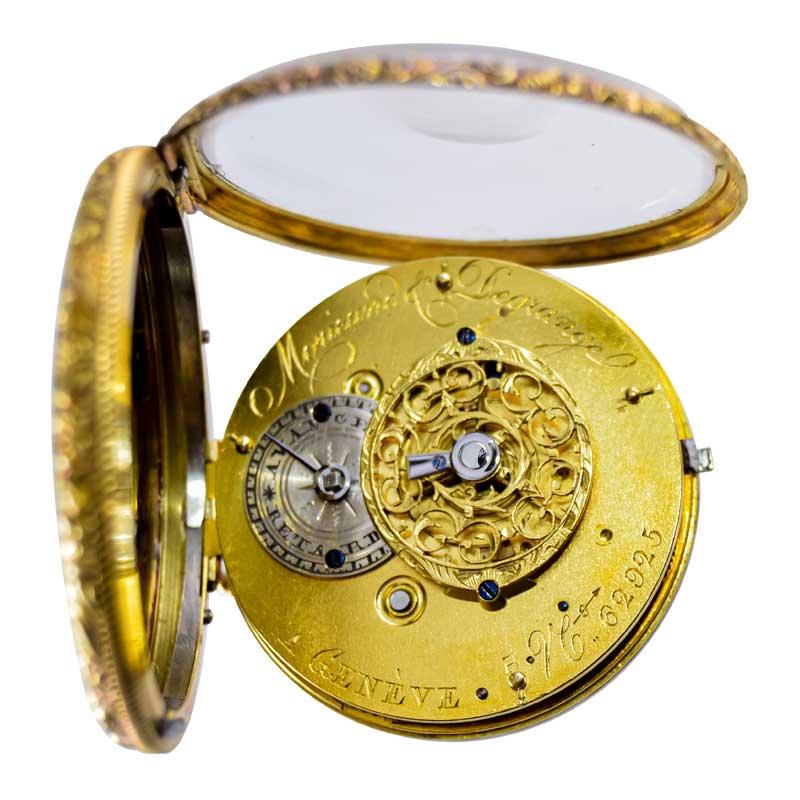 Moricand & Degrange 18Kt. Yellow Gold and Enamel Open Faced Pocket Watch 1840's For Sale 9