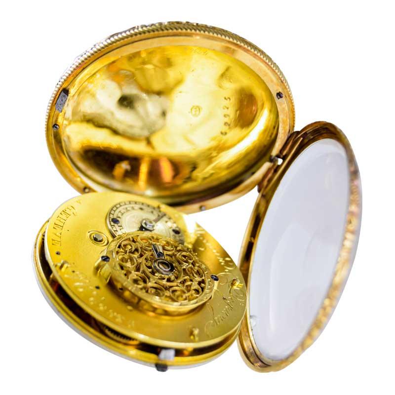 Moricand & Degrange 18Kt. Yellow Gold and Enamel Open Faced Pocket Watch 1840's For Sale 11