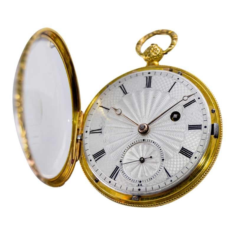 FACTORY / HOUSE: Moricand & Degrance, Geneve
STYLE / REFERENCE: Open Faced Pocket Watch
METAL / MATERIAL: 18Kt. Yellow Gold & Enamel 
CIRCA / YEAR: 1830's / 40's
DIMENSIONS / SIZE:  Diameter 42mm
MOVEMENT / CALIBER: Key Winding / Verge Fuzee
DIAL /